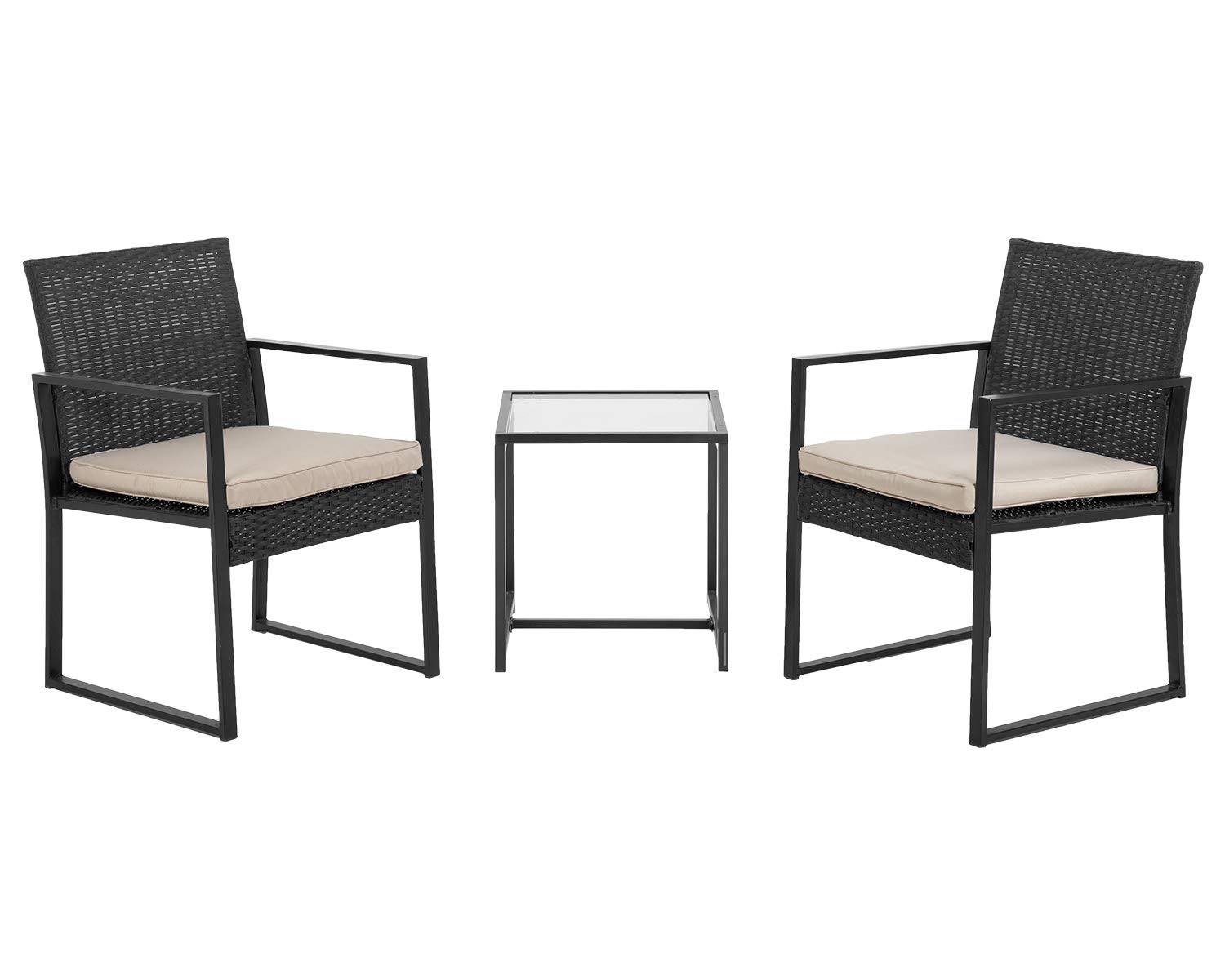 3-Piece Black Wicker Patio Set - Outdoor Rattan Bistro Furniture for Yard, Lawn, Balcony, Poolside & Backyard | Perfect for Relaxing, Dining & Entertaining