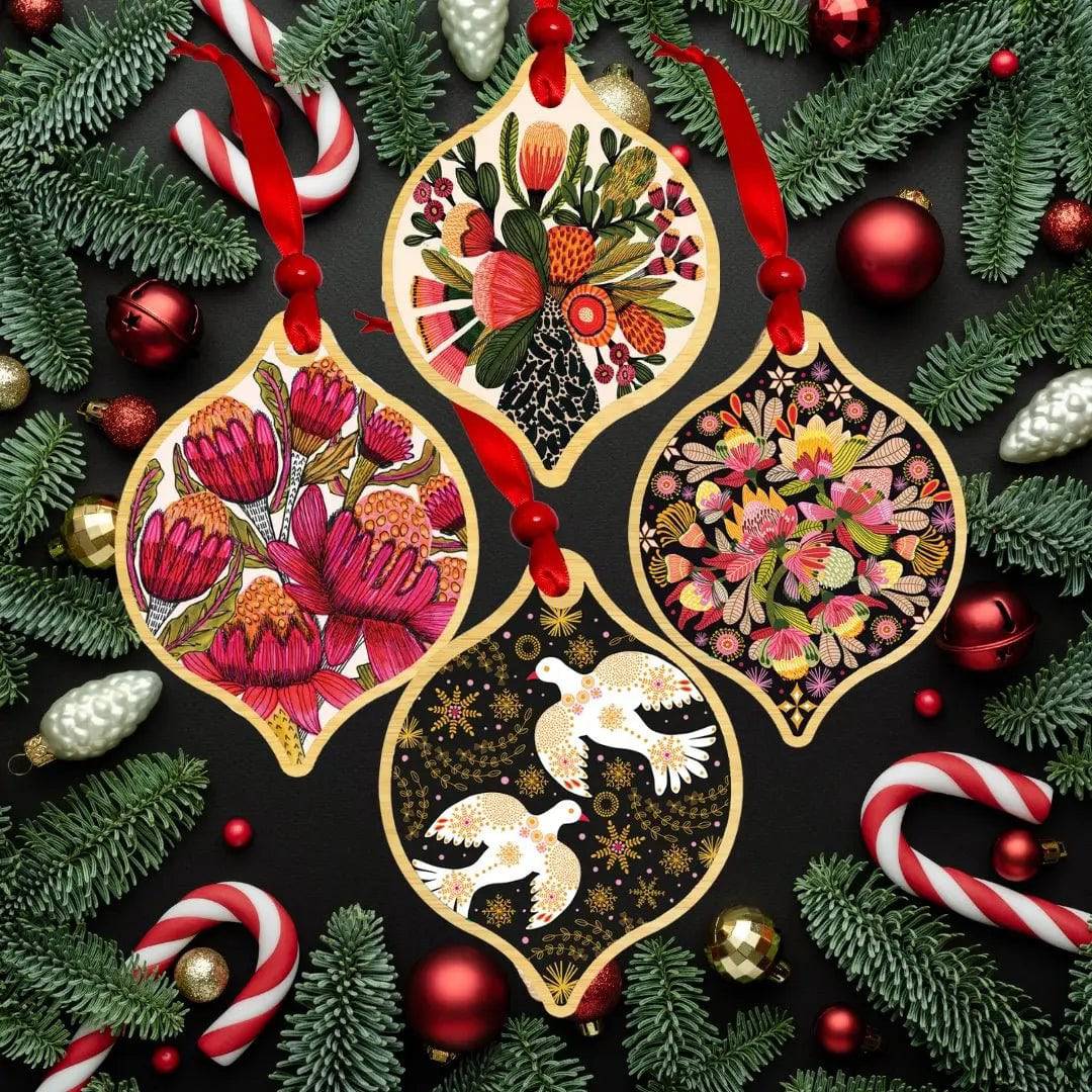 Australian Native Flowers Christmas Ornament Bauble Set - Handcrafted Holiday Decor for Tree, Gift & Festive Home Decoration