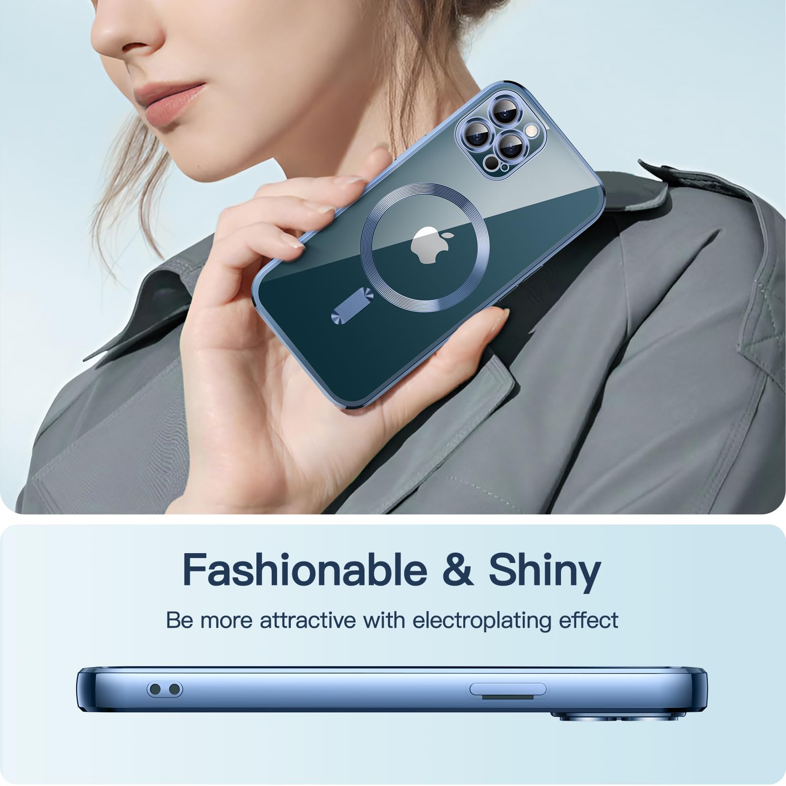 JETech Soft Clear Case for iPhone 12 Pro 6.1-Inch - Shockproof TPU Phone Cover with Full Camera Protection & MagSafe Wireless Charging Compatibility (Blue) | Perfect for Everyday Use, Travel & Outdoor Activities