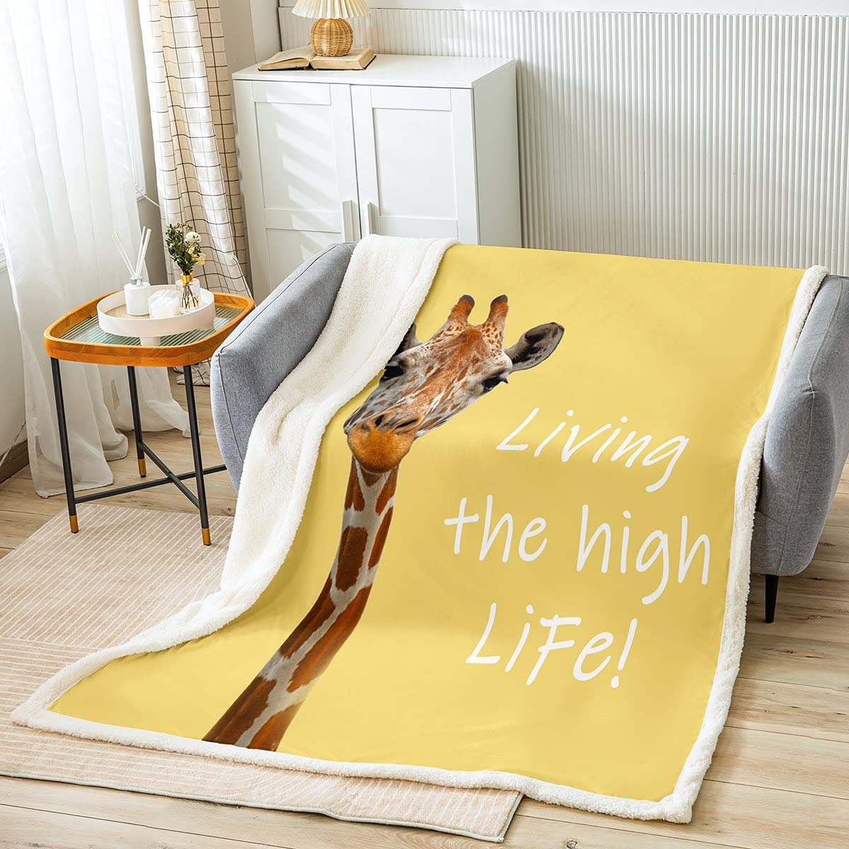 Giraffe Print Sherpa Fleece Blanket - Soft Fuzzy Throw Blanket for Kids, Teens & Adults - Tropical African Wildlife Design - 30x40 Inches - Perfect for Bed, Couch, Nursery & Gift Giving