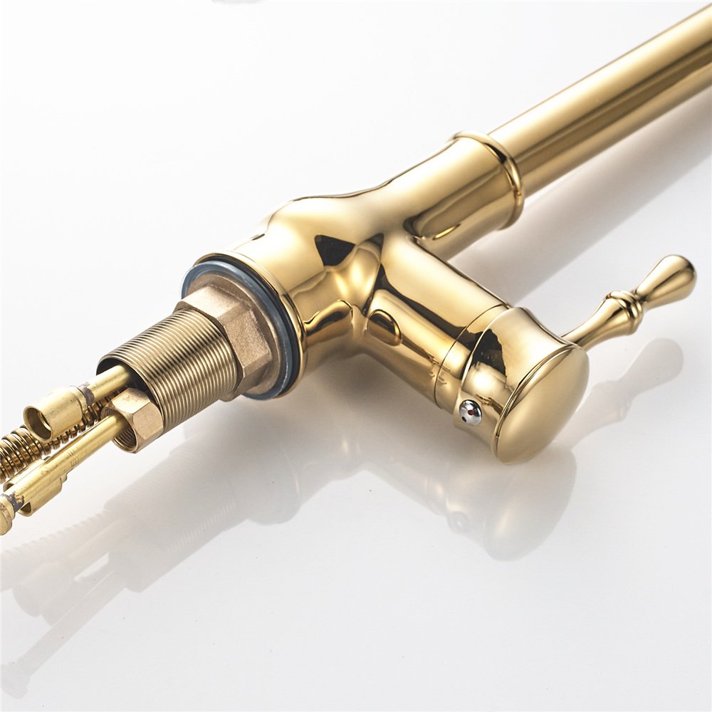Gold Single Handle Pull Out Kitchen Faucet for Sink - Modern Sprayer Design