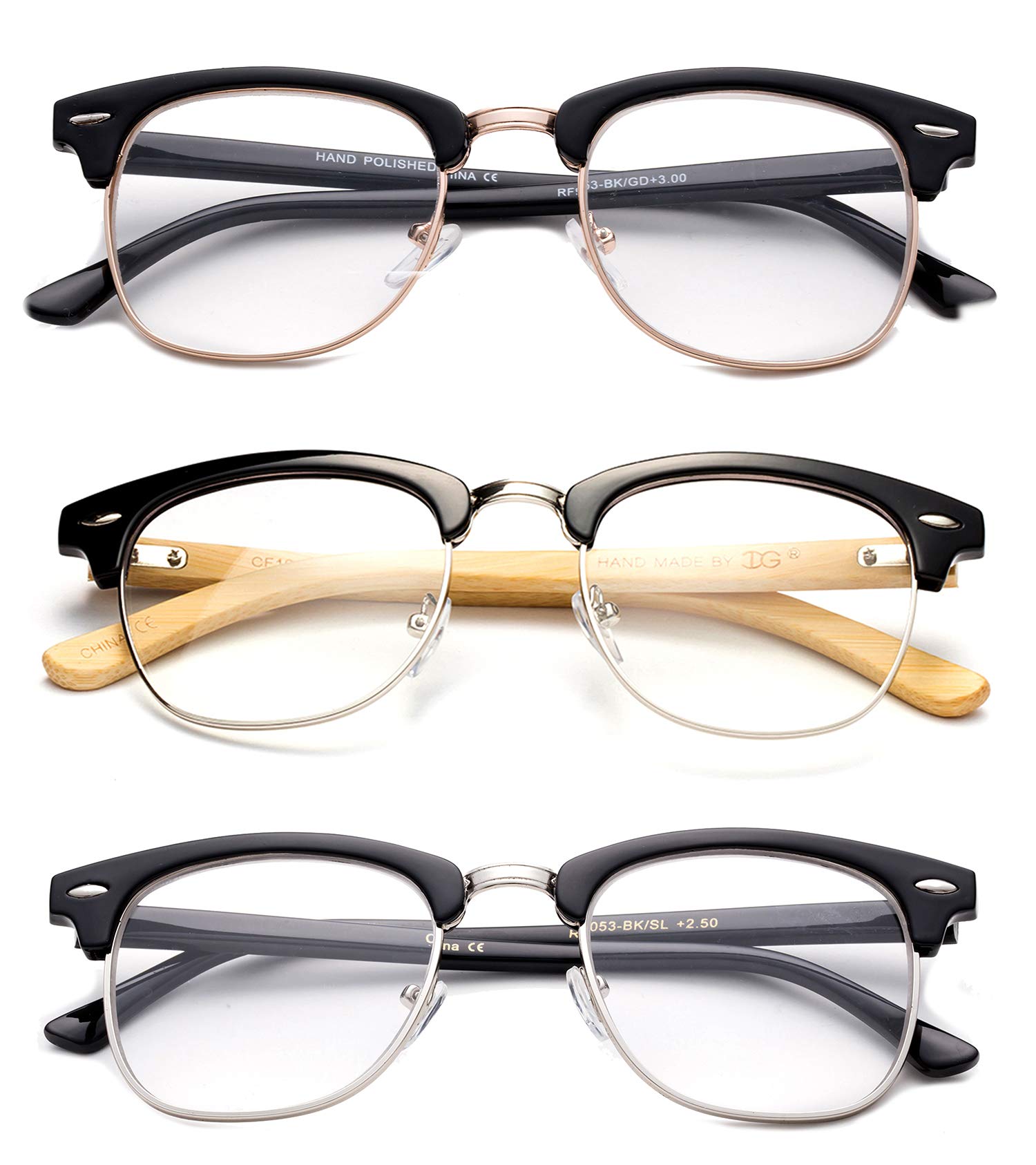 Vintage Reading Glasses for Men - Horn Rimmed Half Frame with Case | Perfect for Reading & Office Use