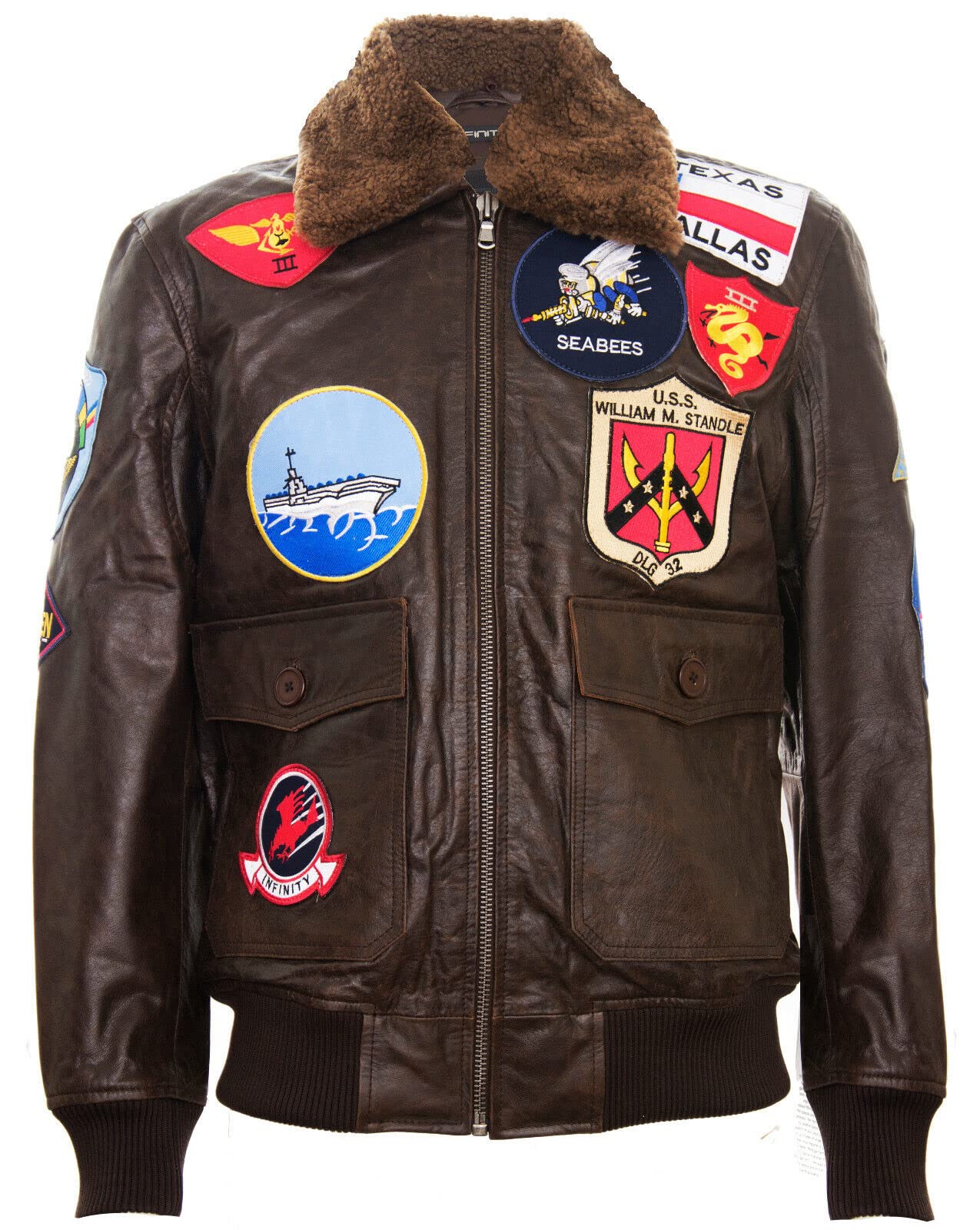 Men's Genuine Leather Bomber Jacket - Air Force A2 Flight Jacket with Sheepskin Collar & Military Patches | Warm Winter Coat for Aviation Enthusiasts & Outdoor Adventures
