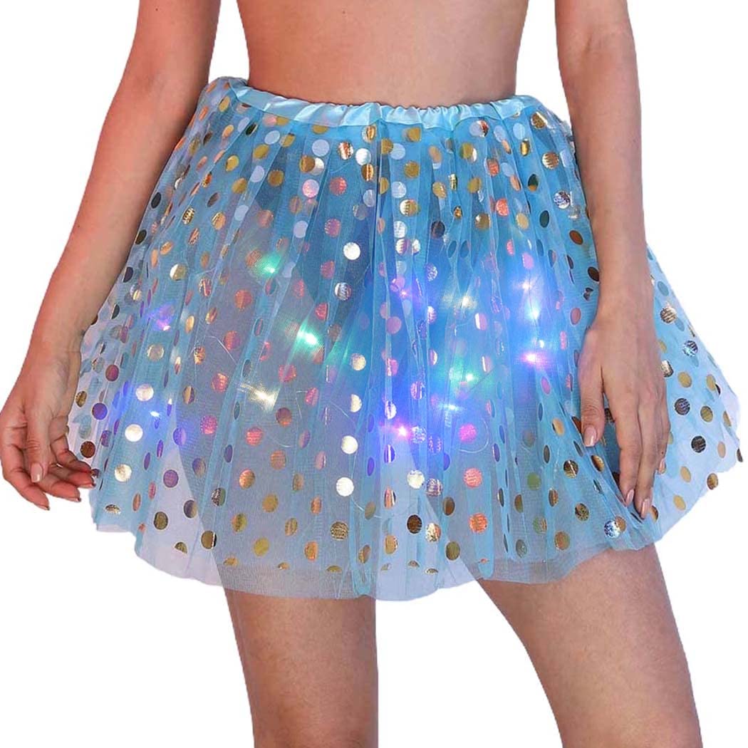 KAKACO LED Layered Light Up Tutu Skirt - Glow in The Dark Dance Skirt for Women & Girls, Perfect for Rave, Festival, Halloween, Cosplay & Performance Costume