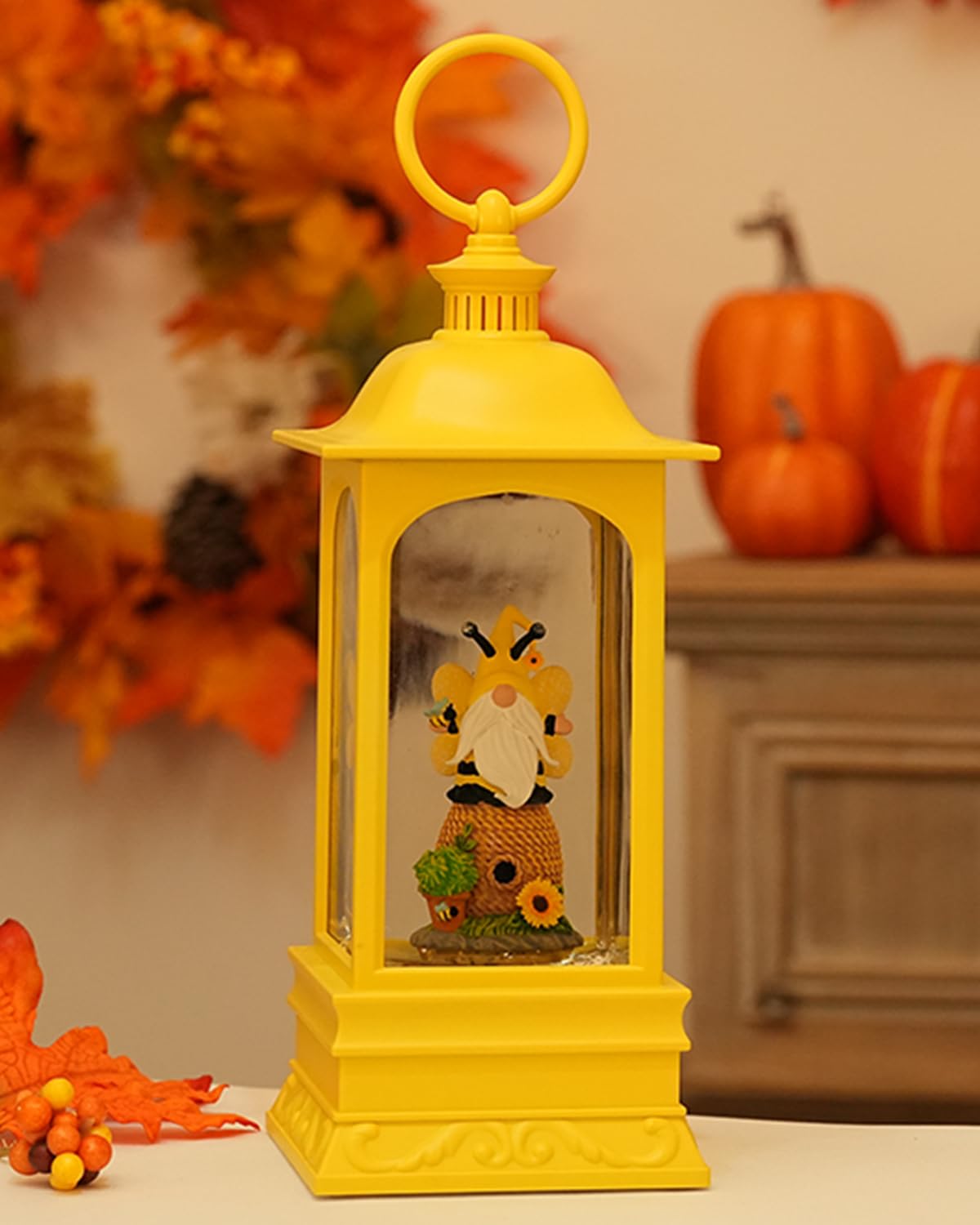 Light Up Honey Bee Hive Snow Globe Lantern - Spring Gnome Decorations with 6H Timer, Battery/USB Powered for Home, Garden & Easter Decor | Perfect for Tabletop, Shelf Display & Seasonal Party Decor