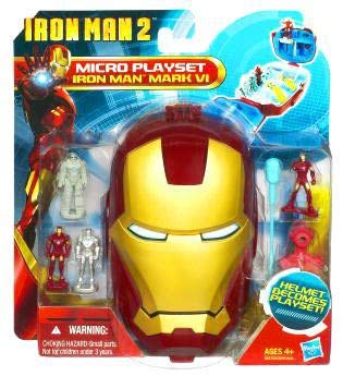 Hasbro Iron Man 2 Movie Series Micro Head Playset - Iron Man Mark VI Action Figure - Collectible Toy for Marvel Fans & Superhero Play Scenes