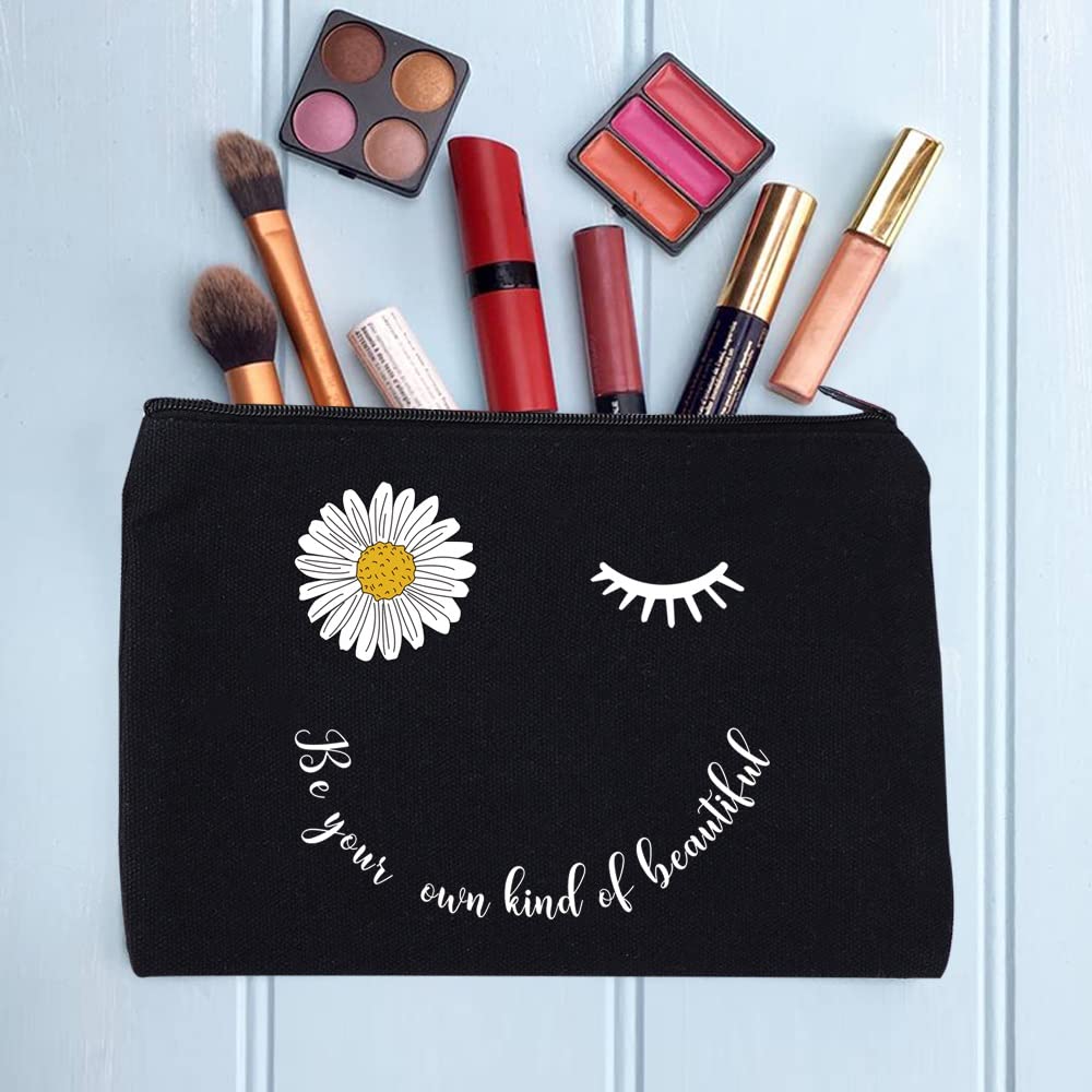 Daisy Printed Zip Canvas Pouch - Waterproof Makeup Bag for Travel, Cosmetic Organizer, Toiletry Bag for Women, Bridesmaid Gift, Pencil Case & Wash Bag - Perfect for Daily Use, Gym, School & Vacation (Daisy009)