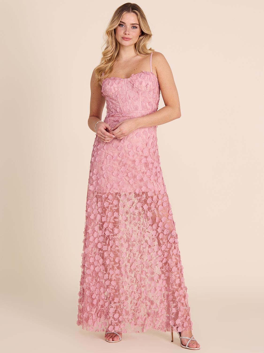 Elegant Bustier Flower Appliqué Gown for Women - Floral Embroidery Formal Dress for Prom, Wedding & Evening Events