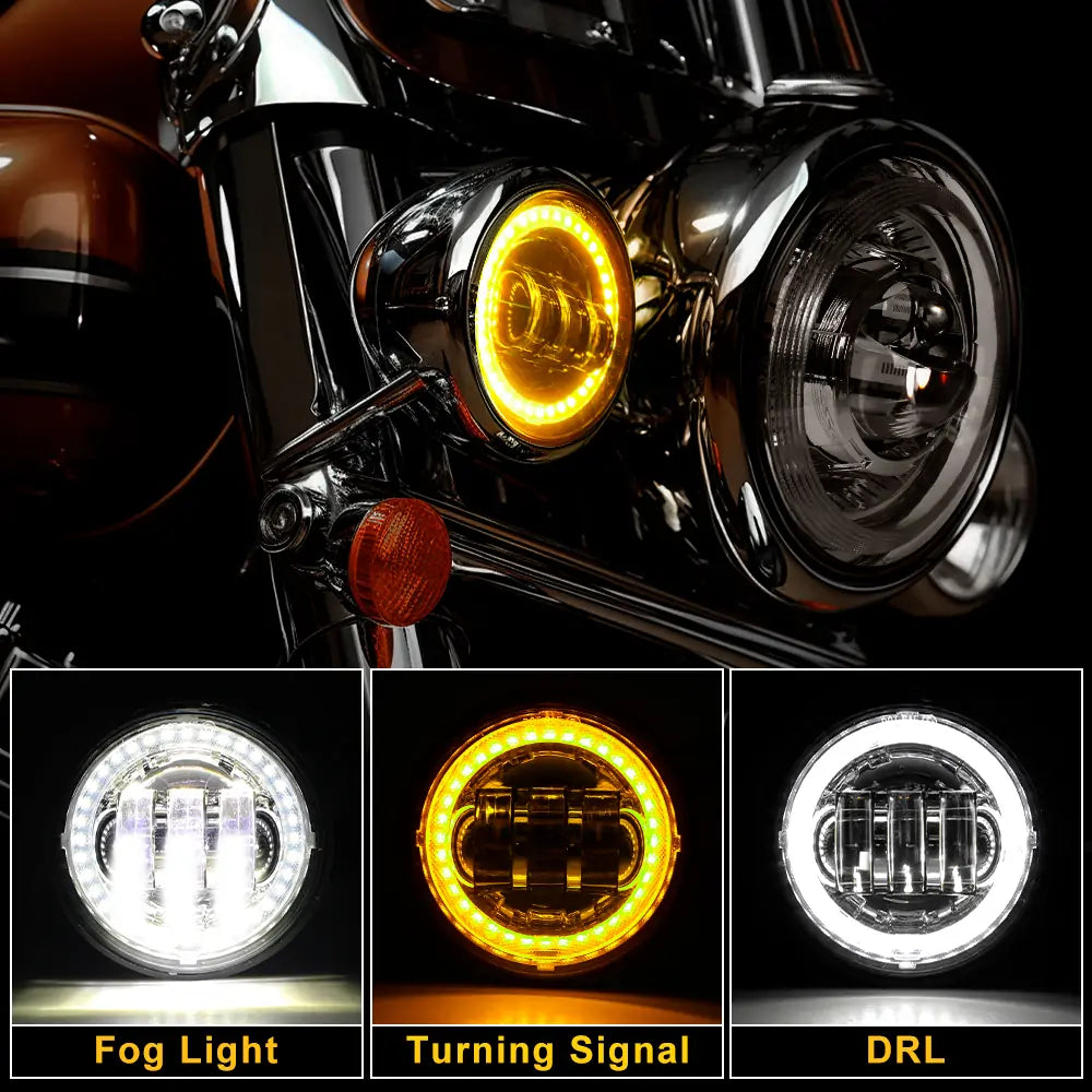 LED Headlight and Fog Lights Kit for Harley Davidson Touring Ultra Classic Fat Boy - H4 9003 Bulb Replacement - High Brightness Waterproof Motorcycle Lighting - Perfect for Night Riding & Off-Road Adventures