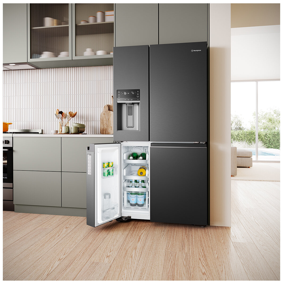 Westinghouse 609L Quad Door Refrigerator with Ice and Water Dispenser - Matte Black WQE6170BB - Perfect for Large Families, Entertaining & Modern Kitchens