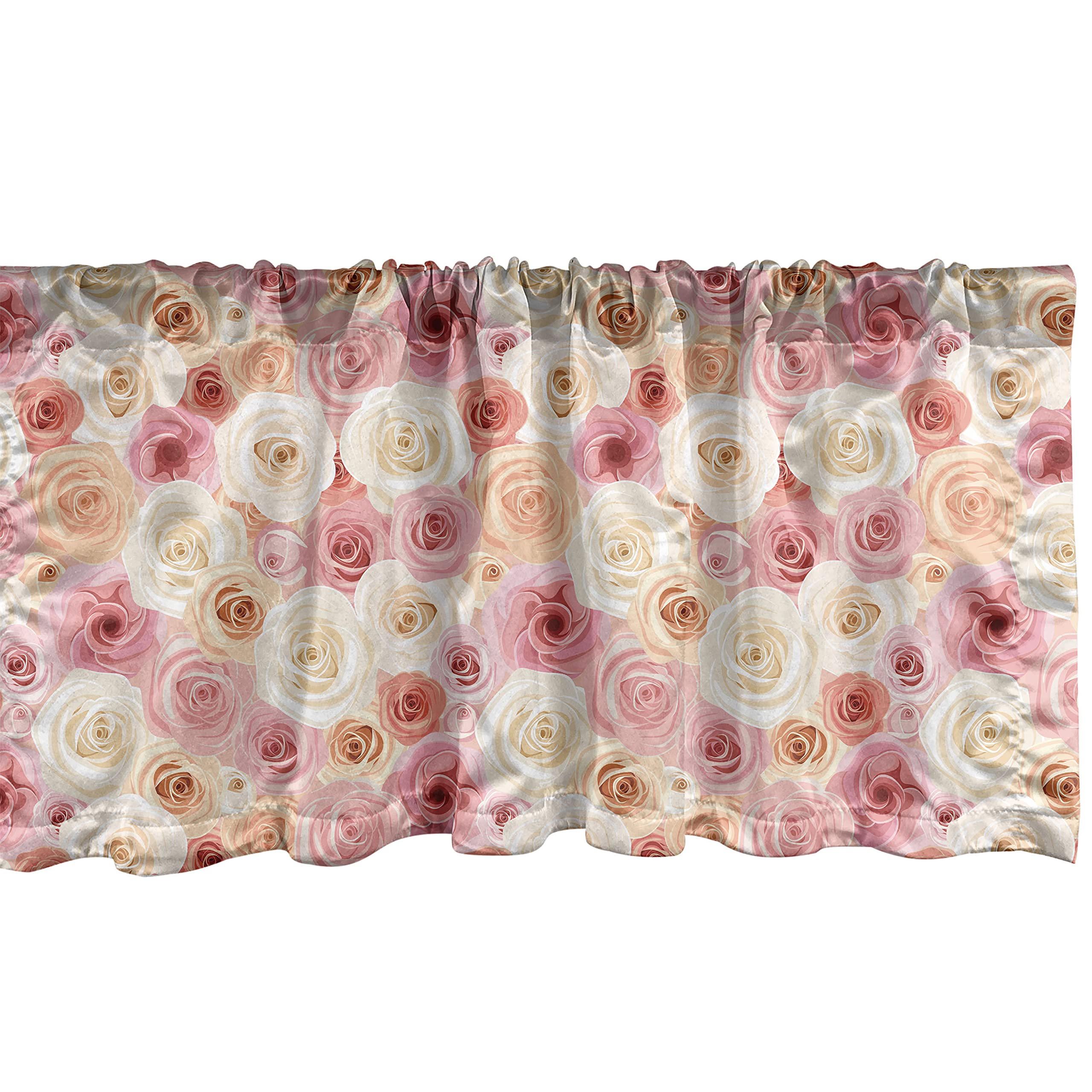 Ambesonne Rose Window Valance - Romantic Pastel Rose Petals & Buds Design with Jumbled Overlapped Pattern, 54x18 Inch Blush Peach Kitchen & Bedroom Curtain Valance with Rod Pocket | Perfect for Farmhouse, Cottage & Vintage Home Decor