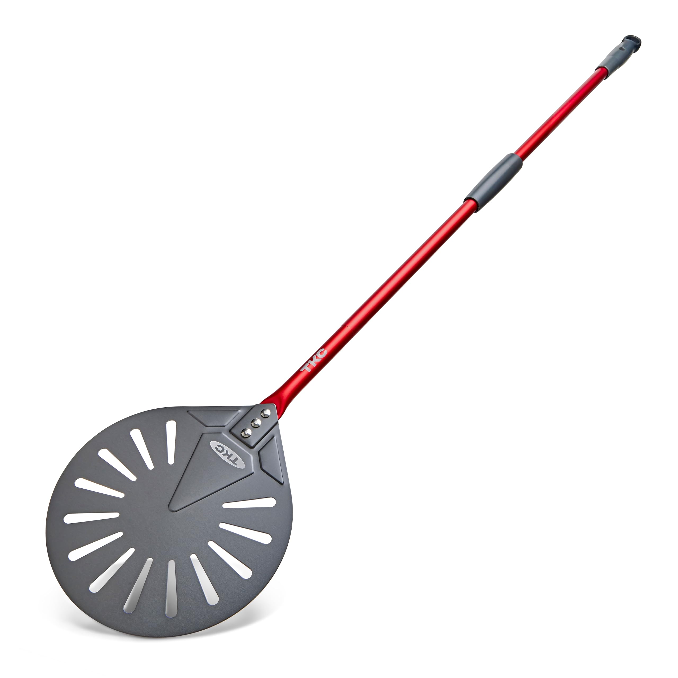 TKC 9-Inch Perforated Aluminum Pizza Peel - Professional Non-Stick Pizza Turner with Long Metal Handle - Lightweight Pizza Oven Accessory for Ooni & Outdoor Pizza Ovens - Perfect for Home Kitchens, Restaurants & Backyard BBQ Parties