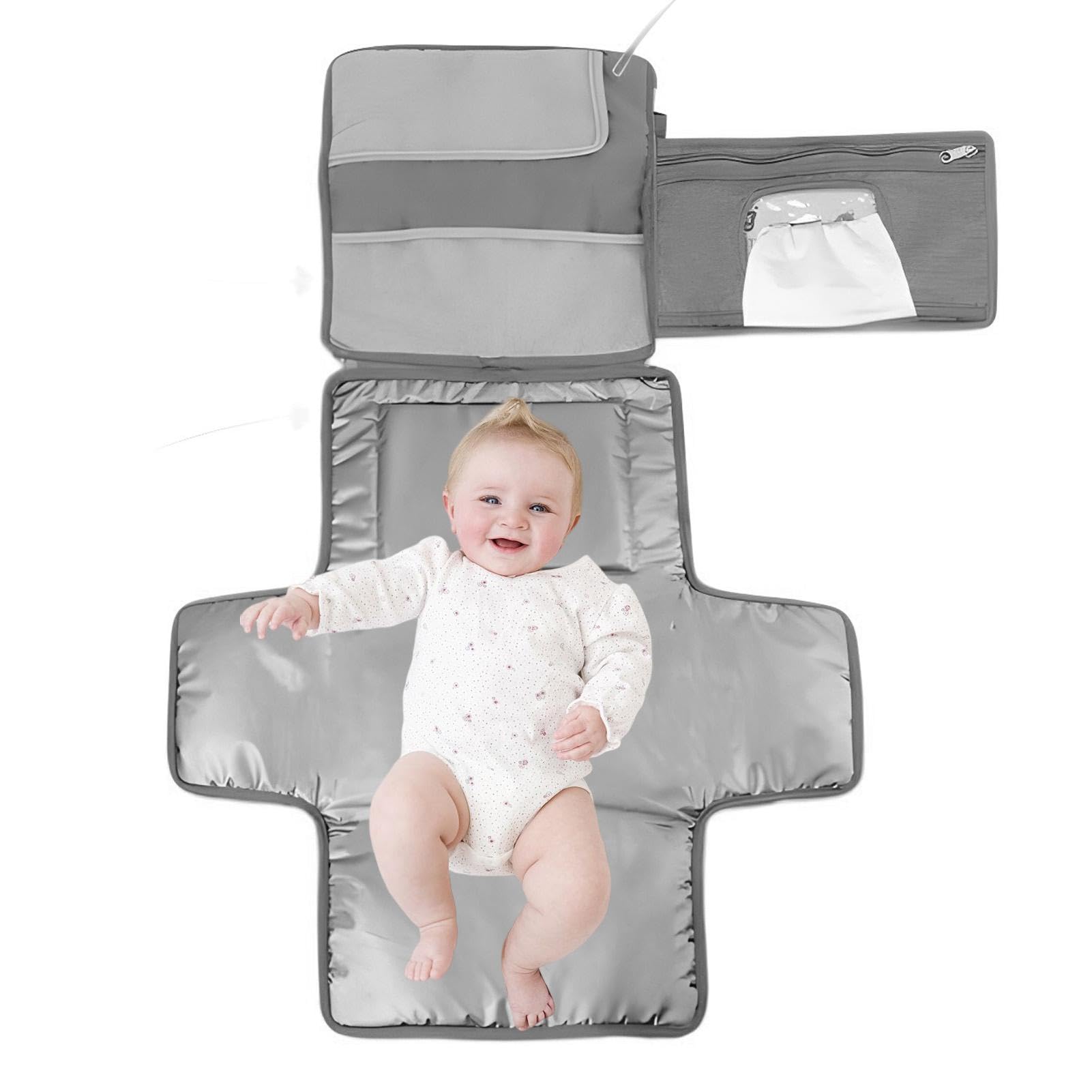 Foldable Waterproof Diaper Changing Pad for Travel - Portable Baby Changing Mat with Storage Pockets, Toddler Pee Bed Pad | Ideal for On-the-Go Parents, Airplane & Car Diaper Changes, Nursery & Daycare Use