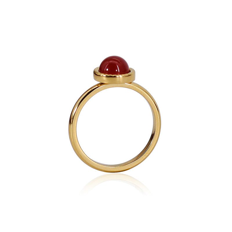 Stylish 18K Gold Plated Titanium Steel Ring with Natural Stone Inlays - Red Agate, Pink Crystal & Amethyst Blue Jewelry for Women | Perfect for Parties, Weddings & Everyday Fashion Accessories