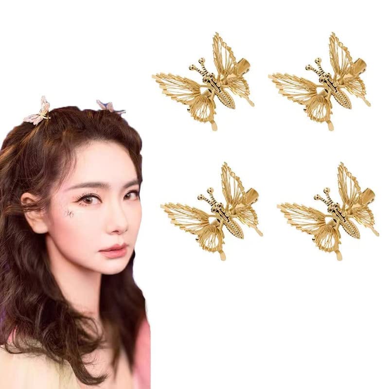 Stylish 4-Piece Gold Butterfly Hair Clips for Women & Girls - Vintage 90s Hair Accessories for Braids, Ponytails & Everyday Hairstyles