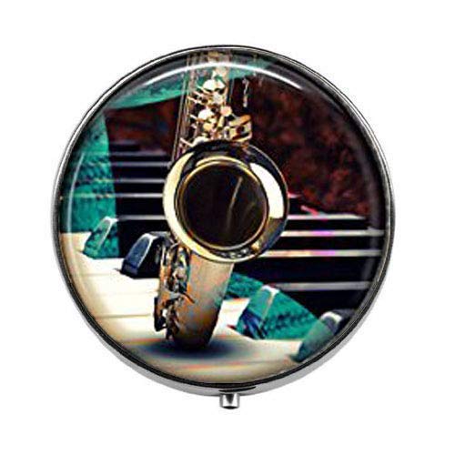 Premium Saxophone Blues Music Orchestra Player Art Photo Pill Box - Elegant Charm Glass Candy Box for Jewelry, Gifts & Home Decor