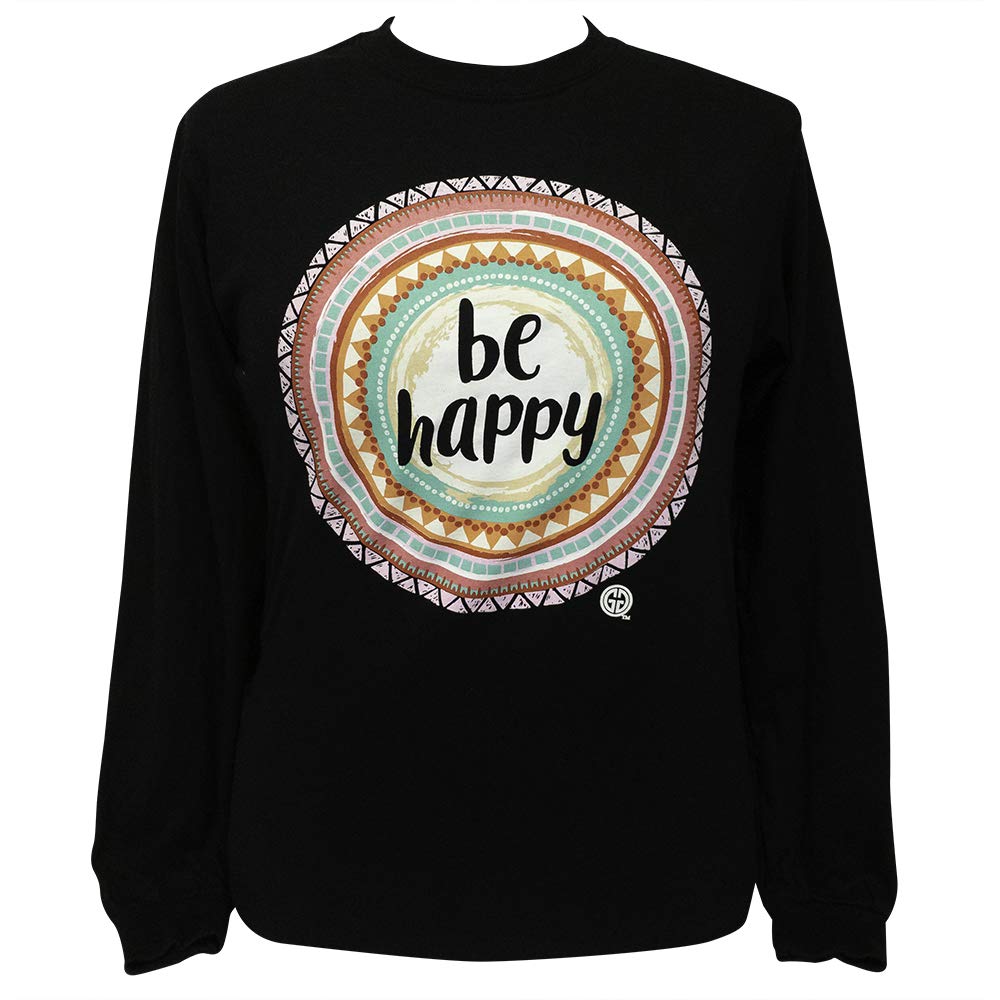 Girlie Girl Be Happy Preppy Long Sleeve T-Shirt for Women - Small, Black | Casual Wear, School Outfits & Everyday Comfort