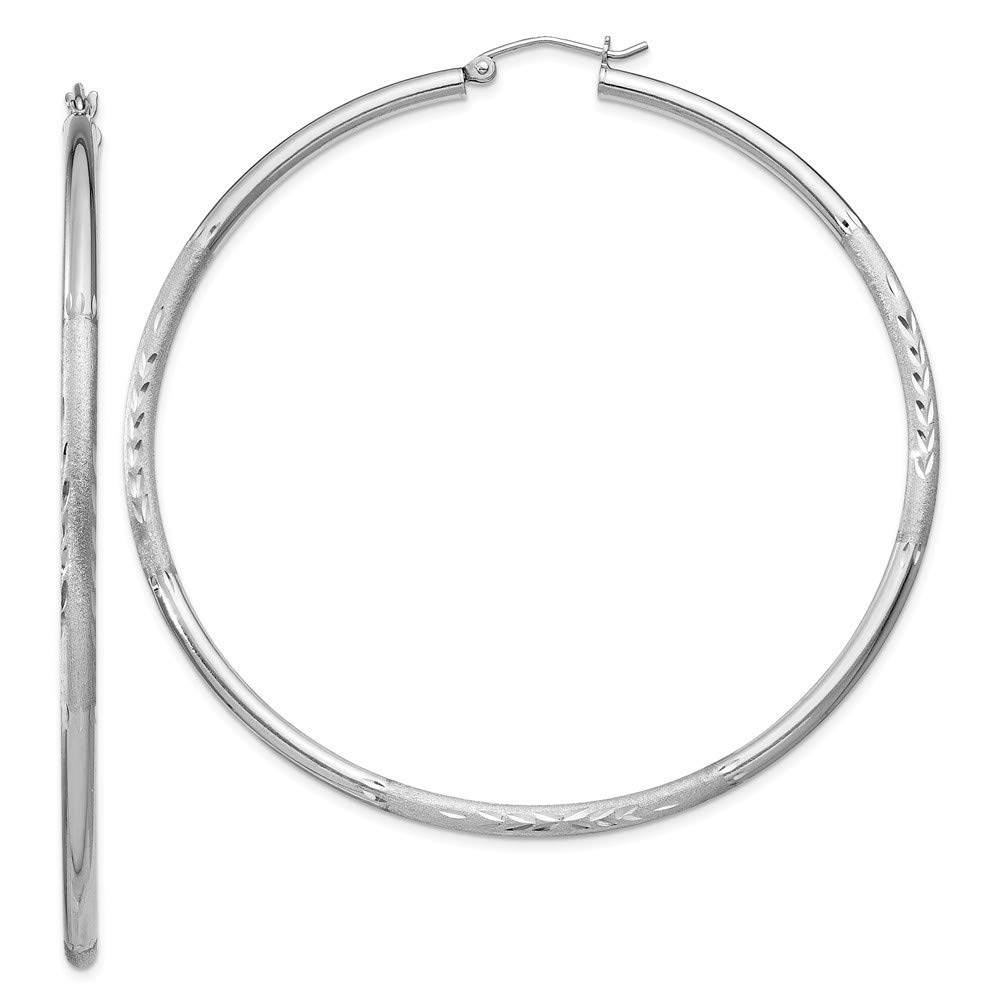 925 Sterling Silver Rhodium-Plated 2.50mm Satin Diamond-Cut Hoop Earrings for Women - Elegant Everyday Jewelry & Perfect Gift for Birthdays, Anniversaries
