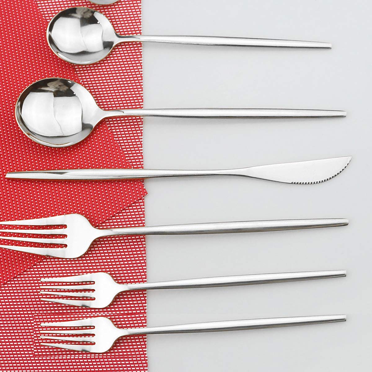 Premium 10-Piece Stainless Steel Silverware Set - 304 Mirror Polished Cutlery with Curved Design (Forks, Spoons, Knives) - Dishwasher Safe Flatware for 2 - Perfect for Dinner Parties, Restaurants & Everyday Dining (Silver)