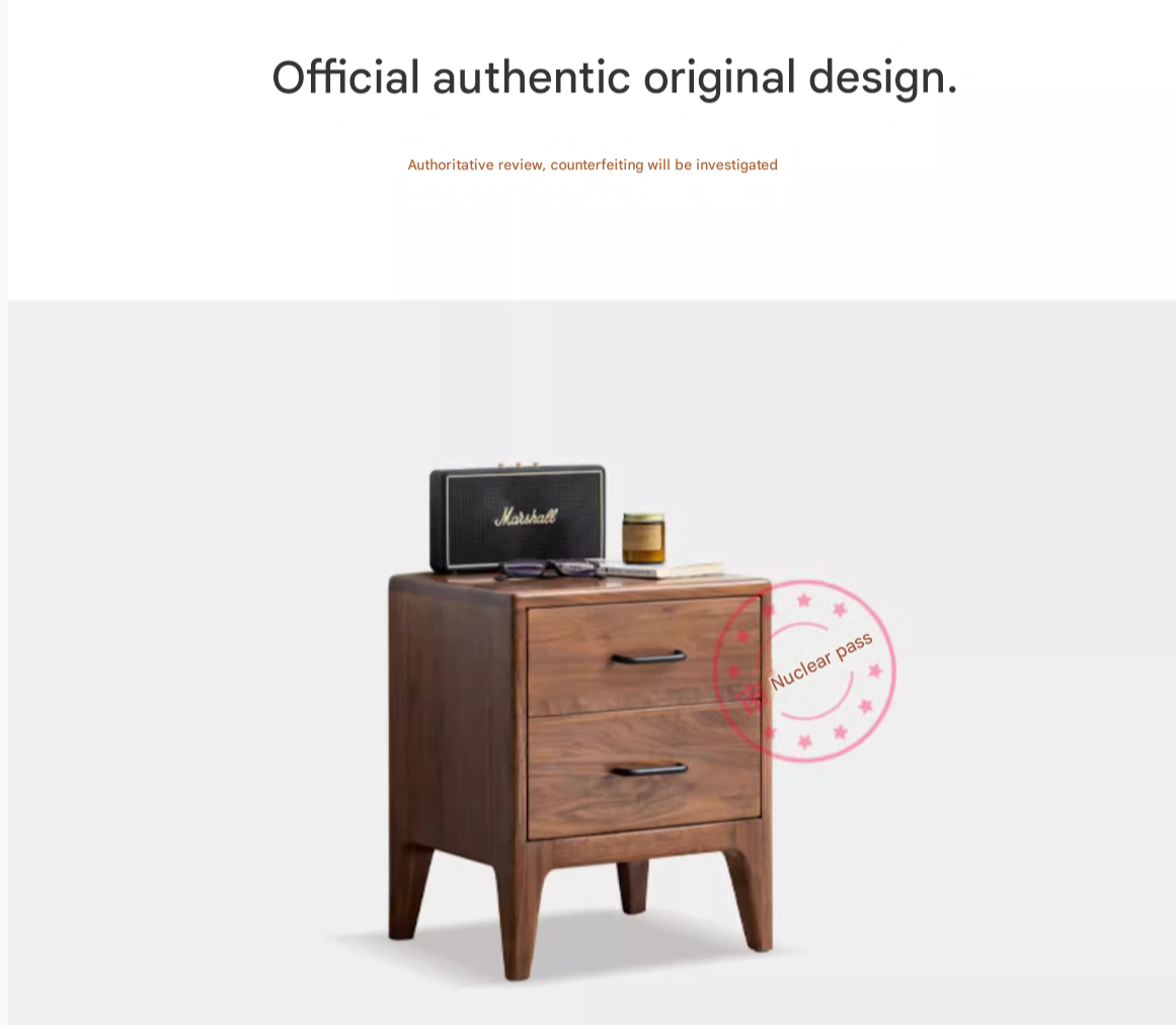 Premium Black Walnut Solid Wood Modern Nightstand - Stylish Bedside Table with Drawer for Bedroom, Living Room & Guest Room