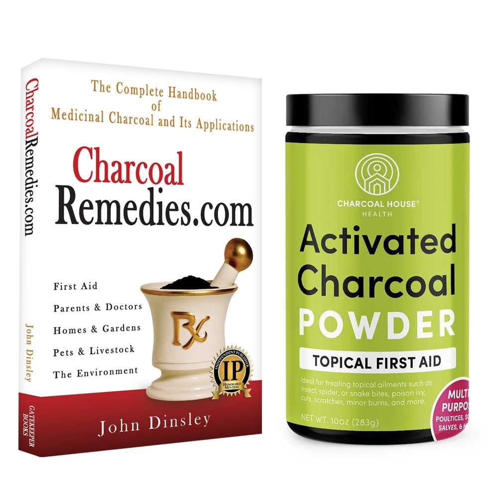 Premium Activated Charcoal Powder & Book Set - Hardwood Charcoal Powder & Complete Medicinal Charcoal Guide with Practical Applications | Detox, Teeth Whitening, Skin Care & Emergency First Aid