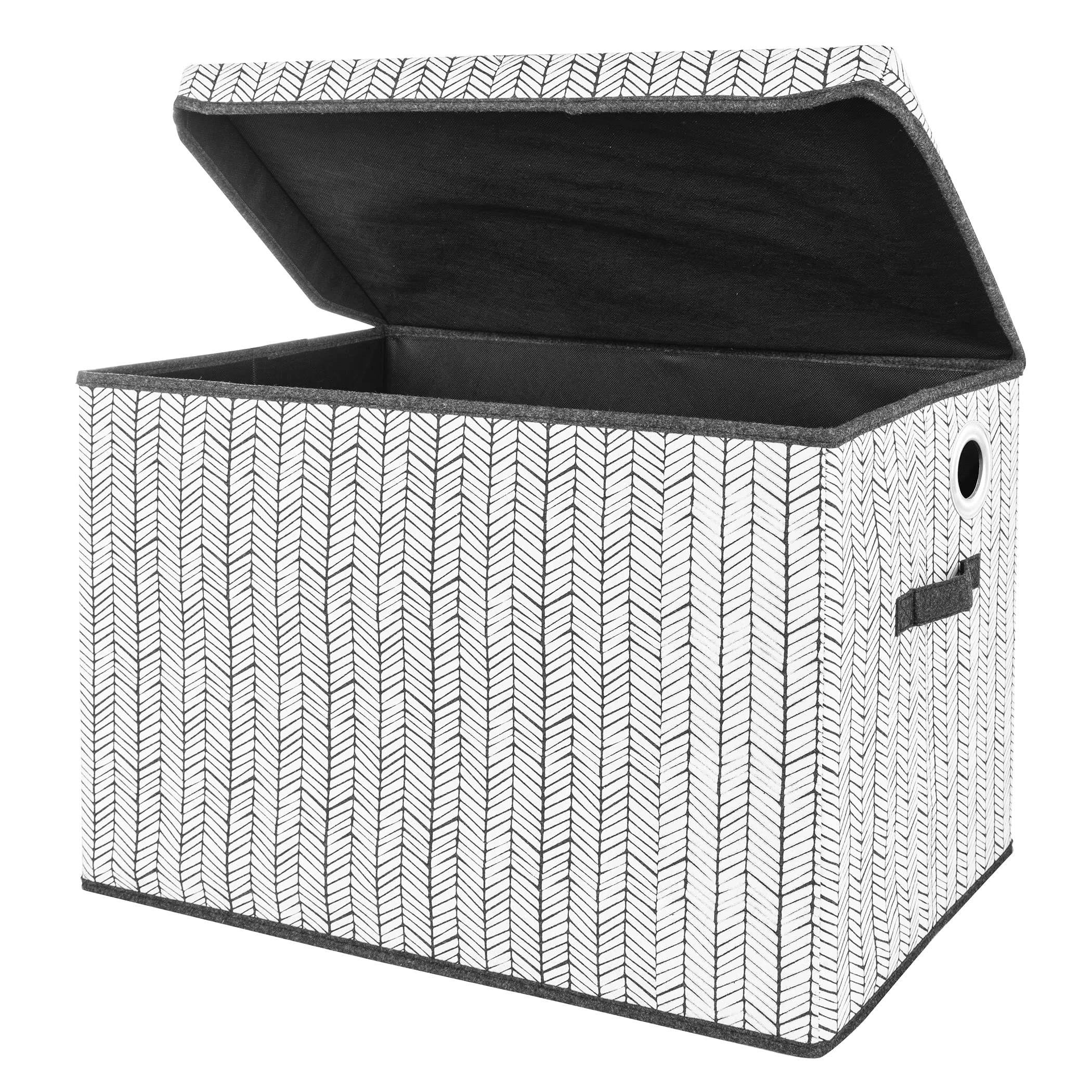 Sammy & Lou Collapsible Felt Toy Storage Box with Handles & Hinged Lid - 22x14.5x15 Inches Herringbone Pattern - Perfect for Kids Room Organization, Nursery Storage & Playroom Toy Chest for Toddlers