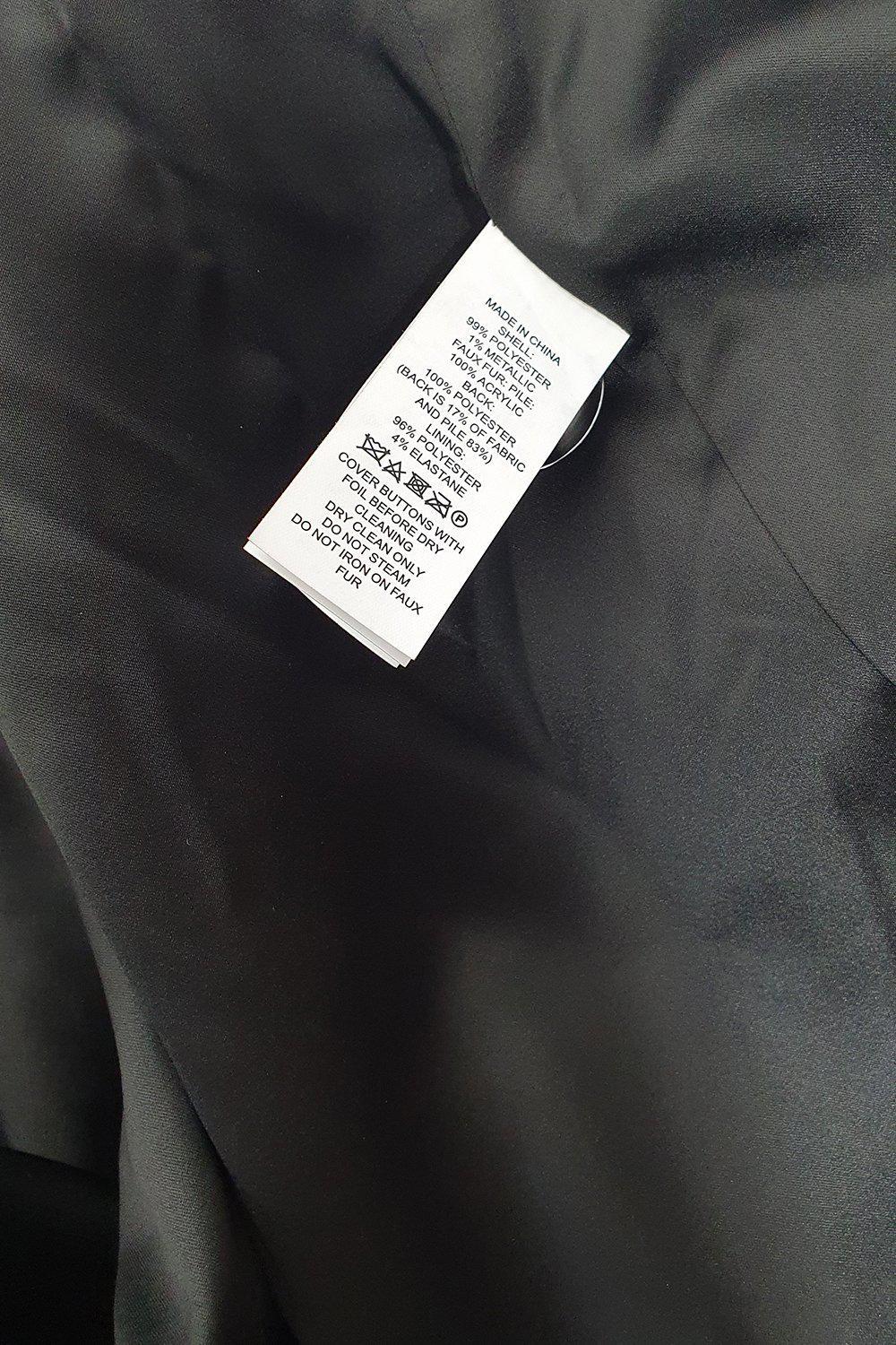 KATE SPADE Black Dashing Beauty Metallic Jacquard Faux Fur Trim Coat - Women's Winter Jacket (US 0 | UK 4) for Holiday Parties & Formal Events