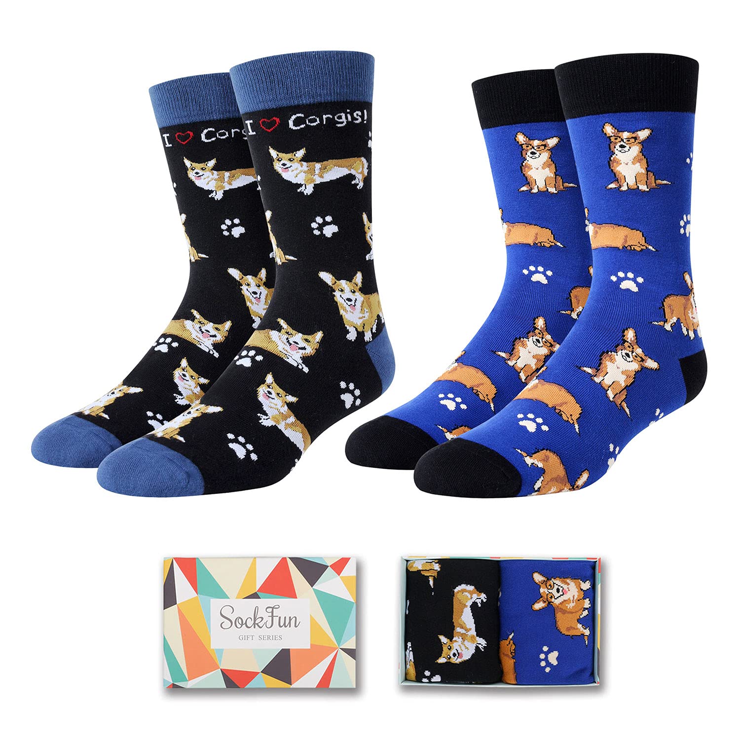 Funny Dentist Socks for Men - 2 Pack Corgi, Golf, Cat & Sloth Design Novelty Socks - Perfect Gifts for Dentists, Animal Lovers & Golf Enthusiasts - Great for Work, Casual Wear & Gag Gifts