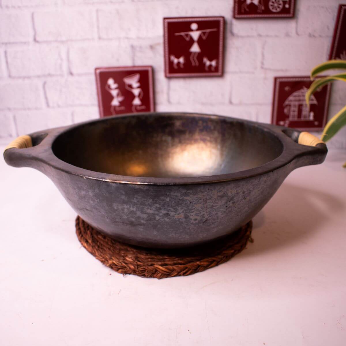 Authentic Manipur Black Pottery Wok - Handcrafted Indian Clay Cooking Pan for Stir Fry, Saute & Traditional Dishes - Perfect for Home Chefs & Asian Cuisine Lovers