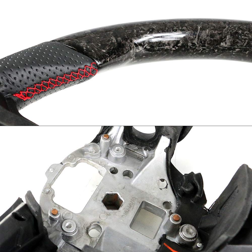 FREEMOTOR802 Forged Carbon Fiber Racing Steering Wheel Replacement for 2010-2014 Ford Mustang - Perforated Leather with Red Stitching | Premium Upgrade for Track Days & Street Performance
