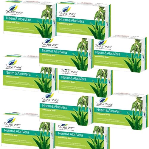 SmartWay Neem & Aloe Vera Soap for Glowing Skin - Pack of 10 | Natural Cleansing & Moisturizing Bar | Perfect for Daily Skincare & Acne Treatment