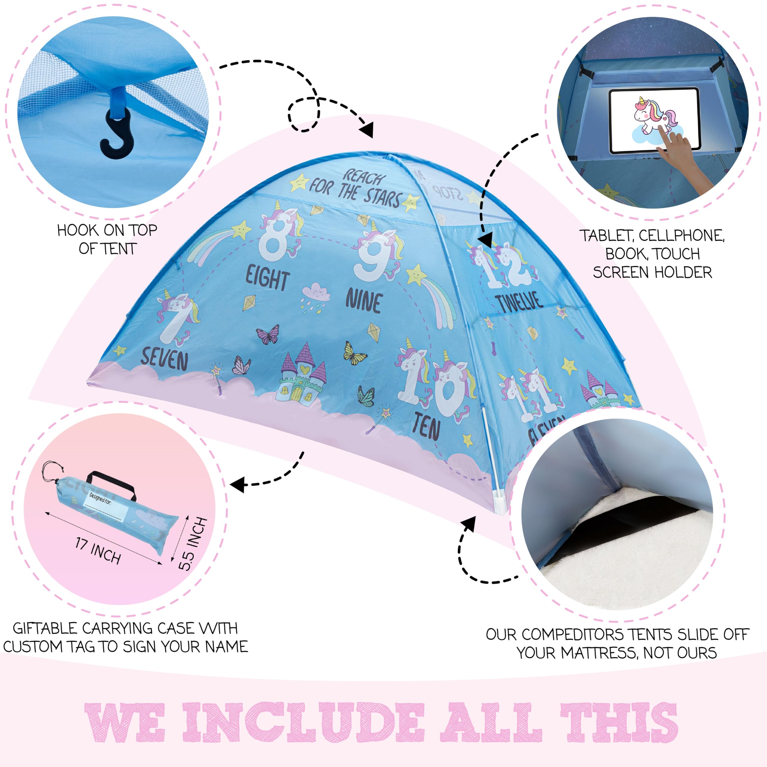 Pink Unicorn Bed Tent for Kids - Magical Dream Canopy for Girls & Boys - Perfect for Bunk Beds & Indoor Play