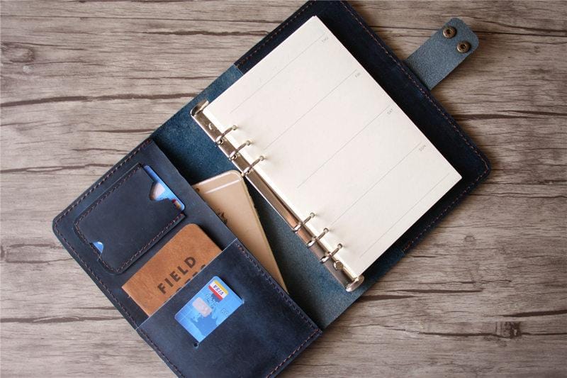 Premium Custom Blue Leather Daily Planner & Journal - Perfect for Organizing Schedules, Goals, and Notes - Ideal for Work, School, and Personal Use