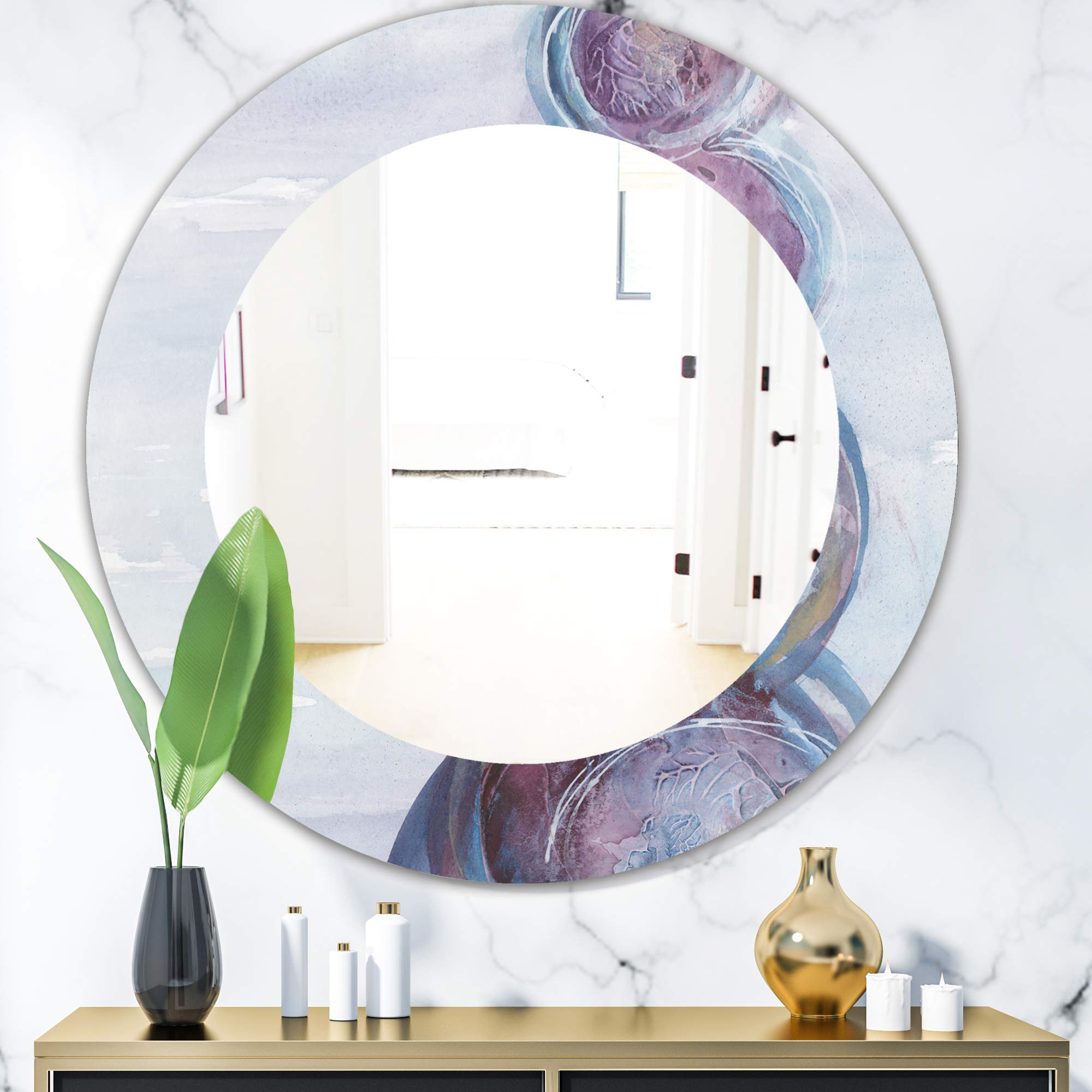 Designart 'Purple Starting Over I' Modern Framed Bathroom Mirror - Large 40x40 Inch Oval or Round Wall Mirror - Decorative Purple Mirror for Vanity, Bedroom & Living Room Décor