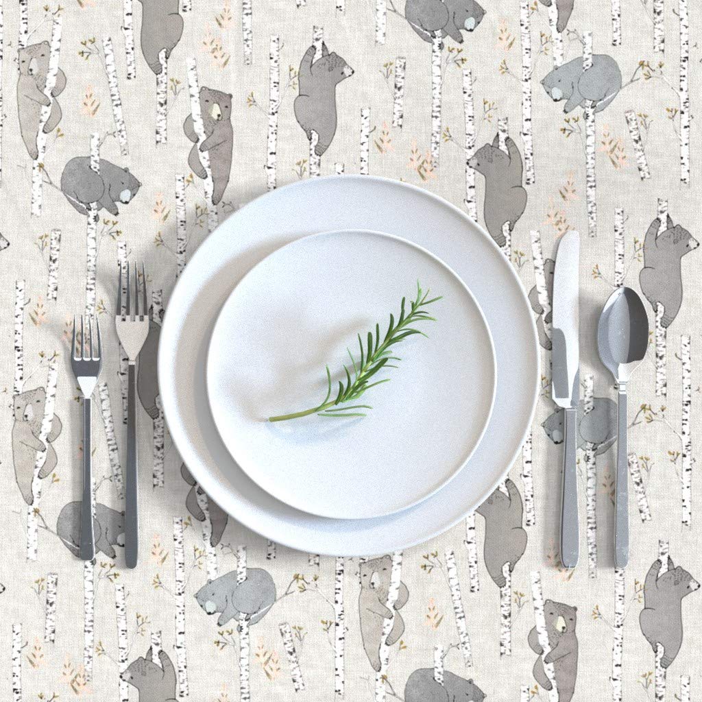 Custom Birch Bears Forest Print Cotton Sateen Tablecloth 70