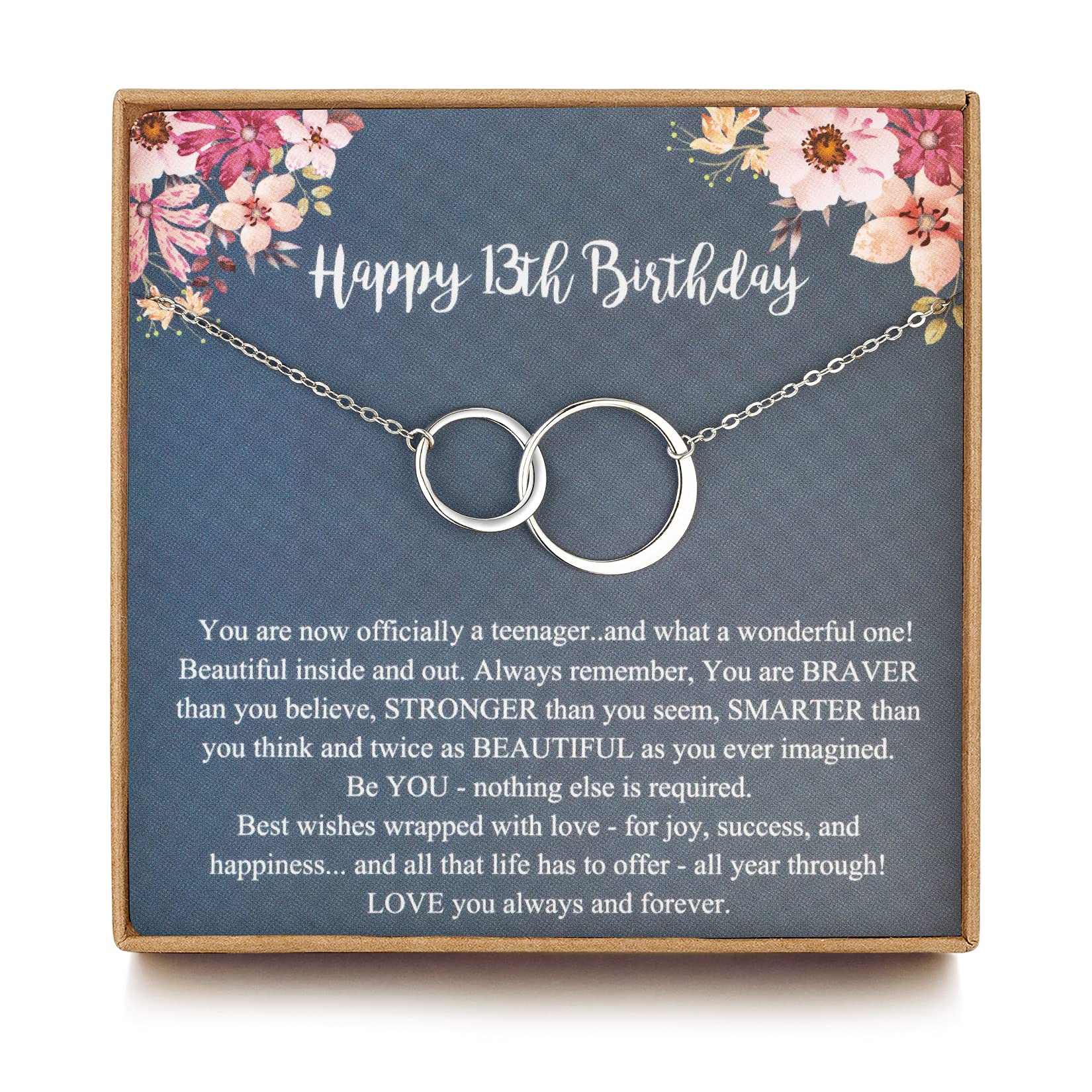 LOVEMY Sweet 13th Birthday Gifts for Girls - Sterling Silver 2 Ring Necklace for Teen Girls | Birthday Jewelry, Friendship Gifts for Her | Perfect for Birthday Parties, Graduation & Special Occasions