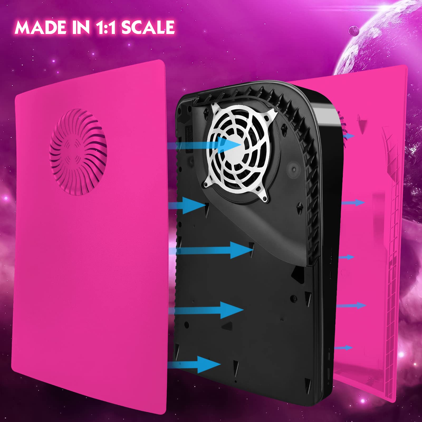 SIKEMAY PS5 Face Plates for PlayStation 5 Console Disc Edition - ABS Pink Replacement Cover with Fan Vents, Shockproof & Anti-Scratch Protective Shell | Gaming Accessories for Enhanced Console Protection & Style Upgrade