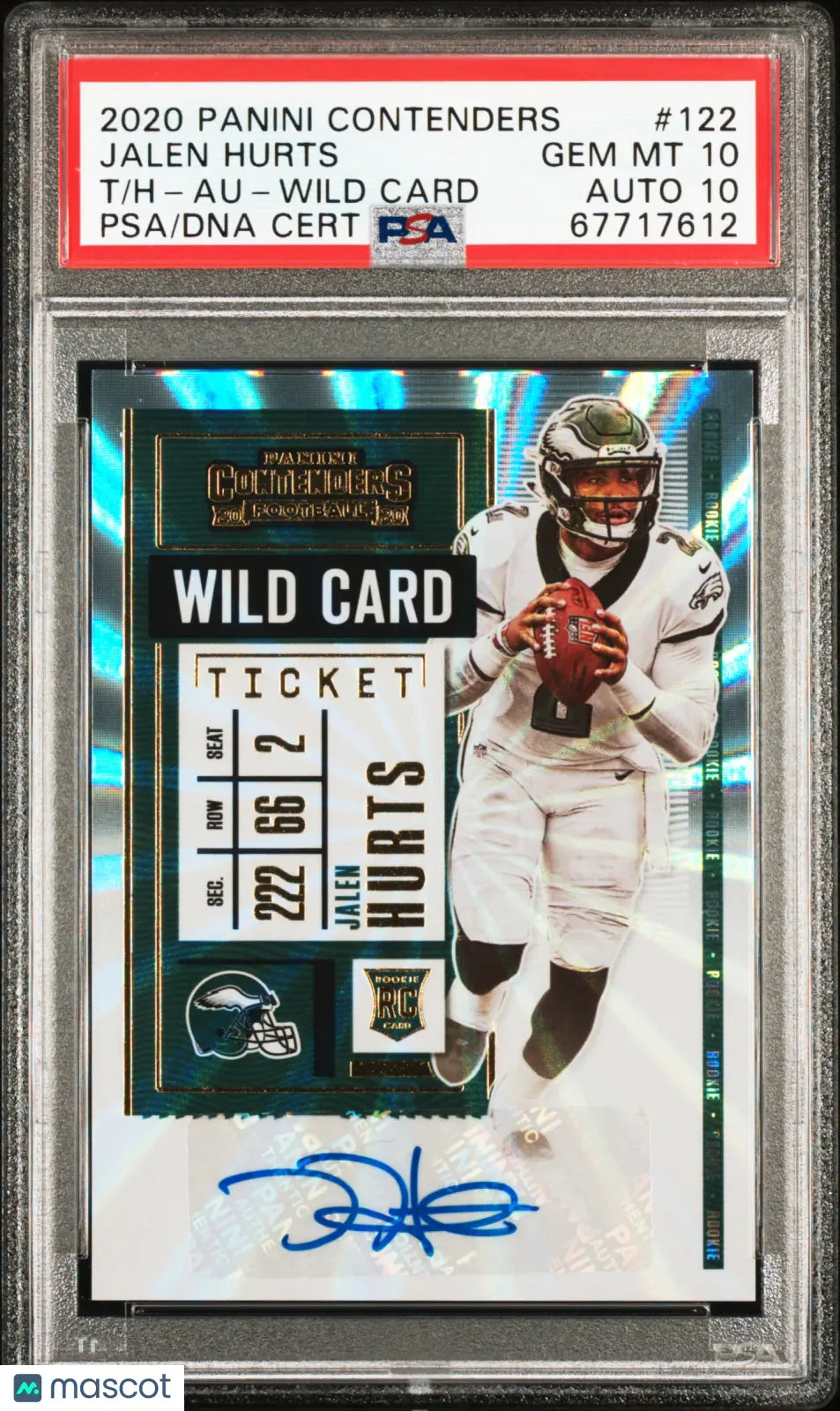 2020 Panini Contenders Football Jalen Hurts Rookie Card Wild Card Ticket Autograph PSA 10 Gem Mint #122 - Perfect for NFL Collectors and Philadelphia Eagles Fans