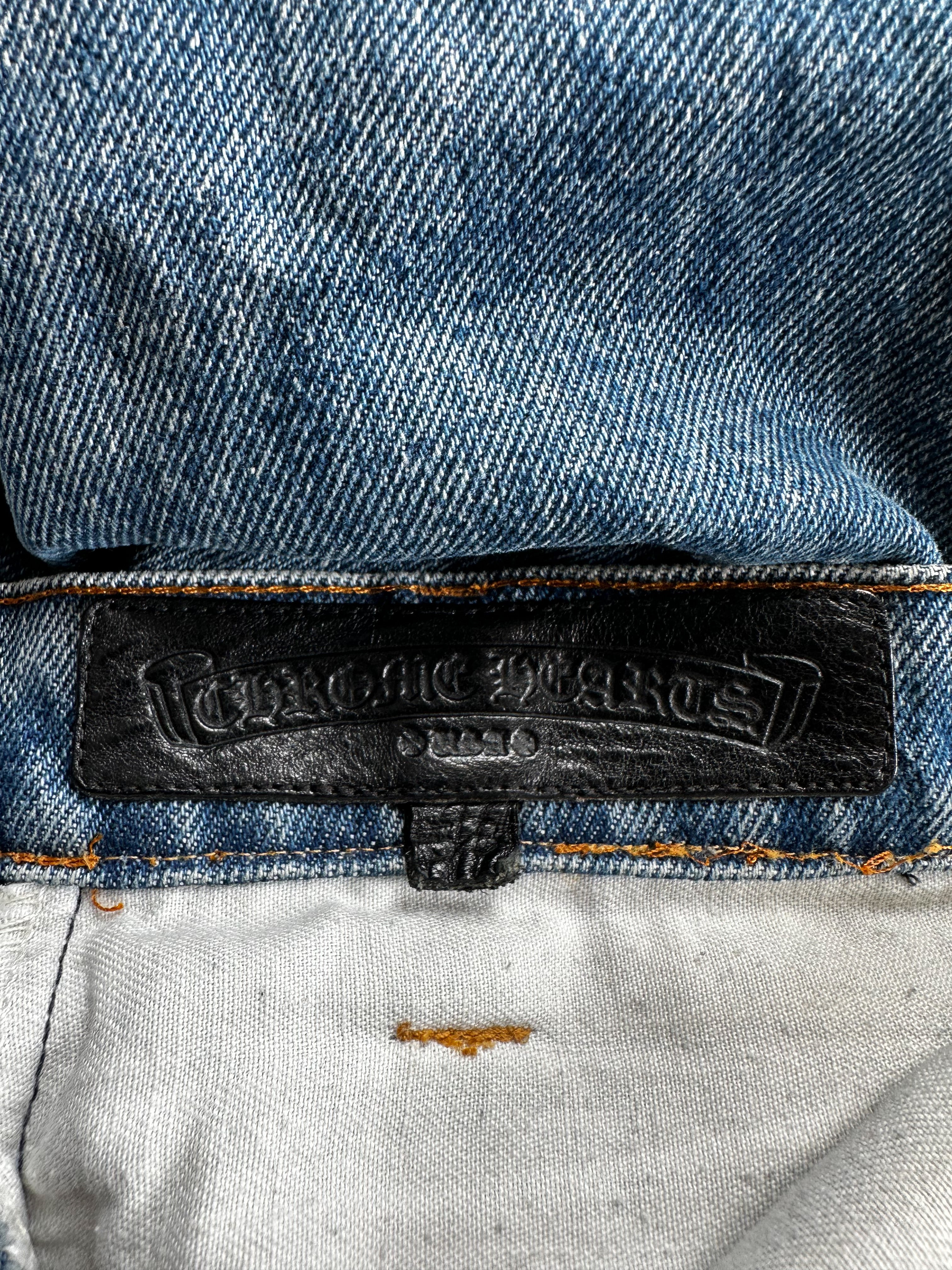 Chrome Hearts x Levi's Blue Black & Red Cross Patch Stencil Jeans for Men - Vintage Distressed Denim Pants for Casual Wear & Street Style