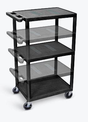 Luxor Black Endura Multi-Height 3-Shelf AV Media Cart - Perfect for Classroom, Office, or Home Entertainment Storage