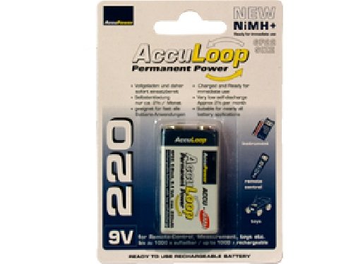 4-Pack 9 Volt AccuLoop Rechargeable NiMH Batteries 220mAh - Long-Lasting Power for Smoke Detectors, Guitar Pedals & Wireless Microphones