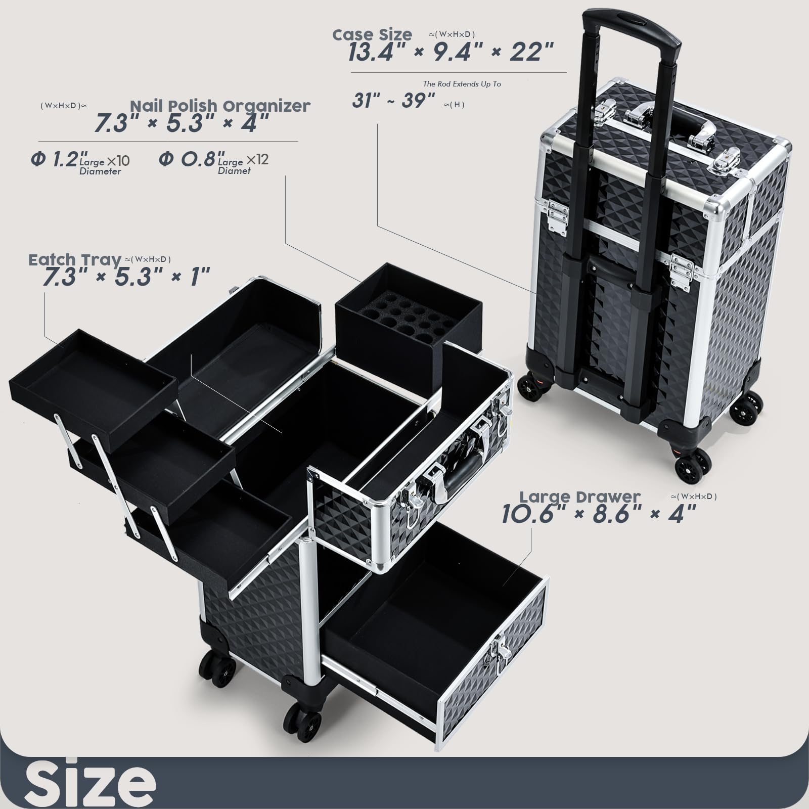 Professional Rolling Makeup Case with 4 Sliding Drawers & Wheels - Portable Cosmetic Trolley for Travel, Salon & Barber - Ideal for Cosmetologists, Nail Techs & Hairstylists (Black) | Perfect for Mobile Beauty Services, Makeup Artists On-The-Go & Salon Organization