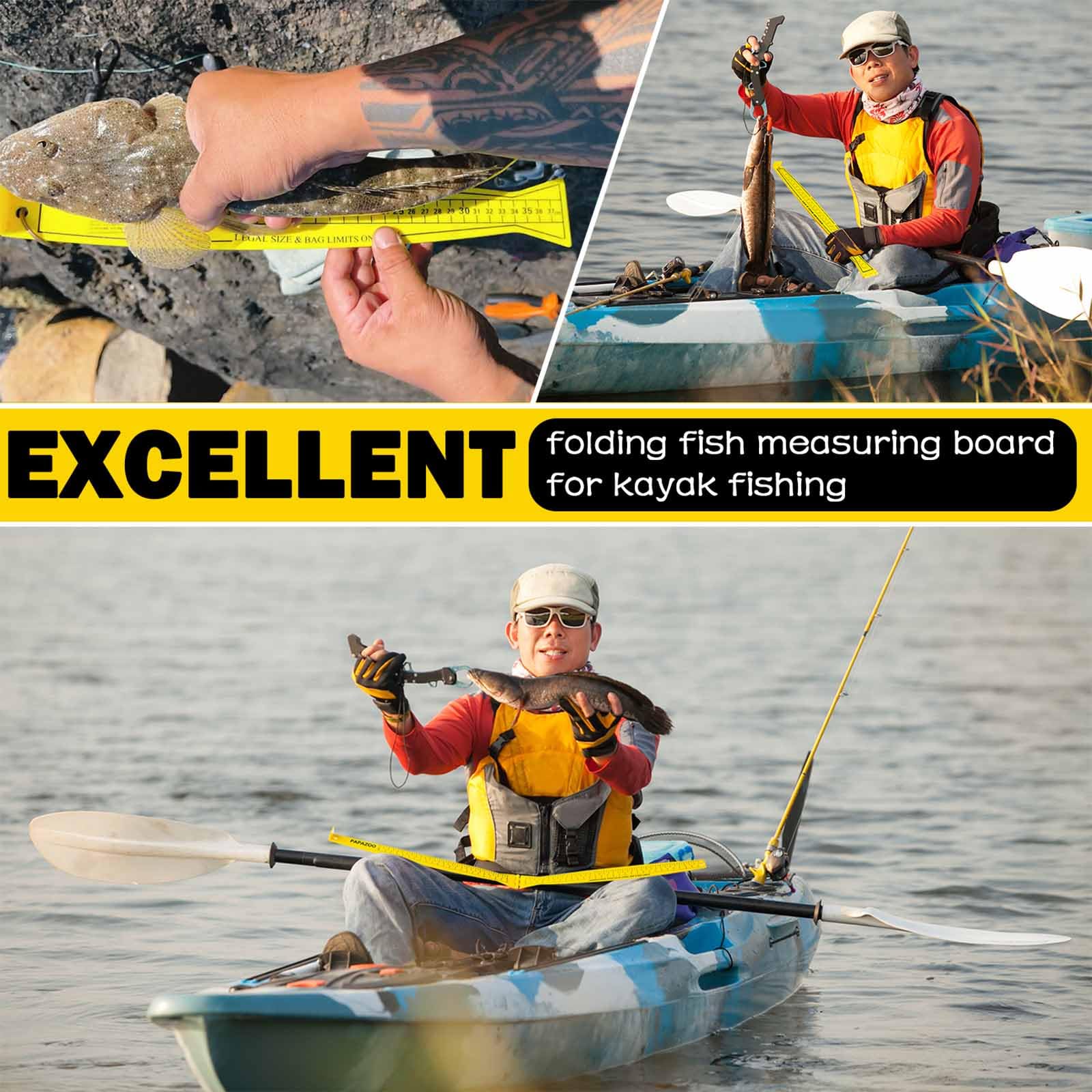 32 Inch Folding Fish Measuring Board - Lightweight Portable Bump Ruler for Crabs & Fish - Easy Read Kayak & Boat Fishing Accessory - Perfect for Freshwater & Saltwater Anglers