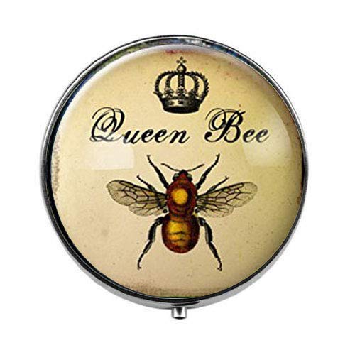 Queen Bee Royal Crown Insect Art Photo Pill Box - Elegant Glass Candy & Jewelry Storage Box - Perfect for Travel, Home Decor, and Gift Giving