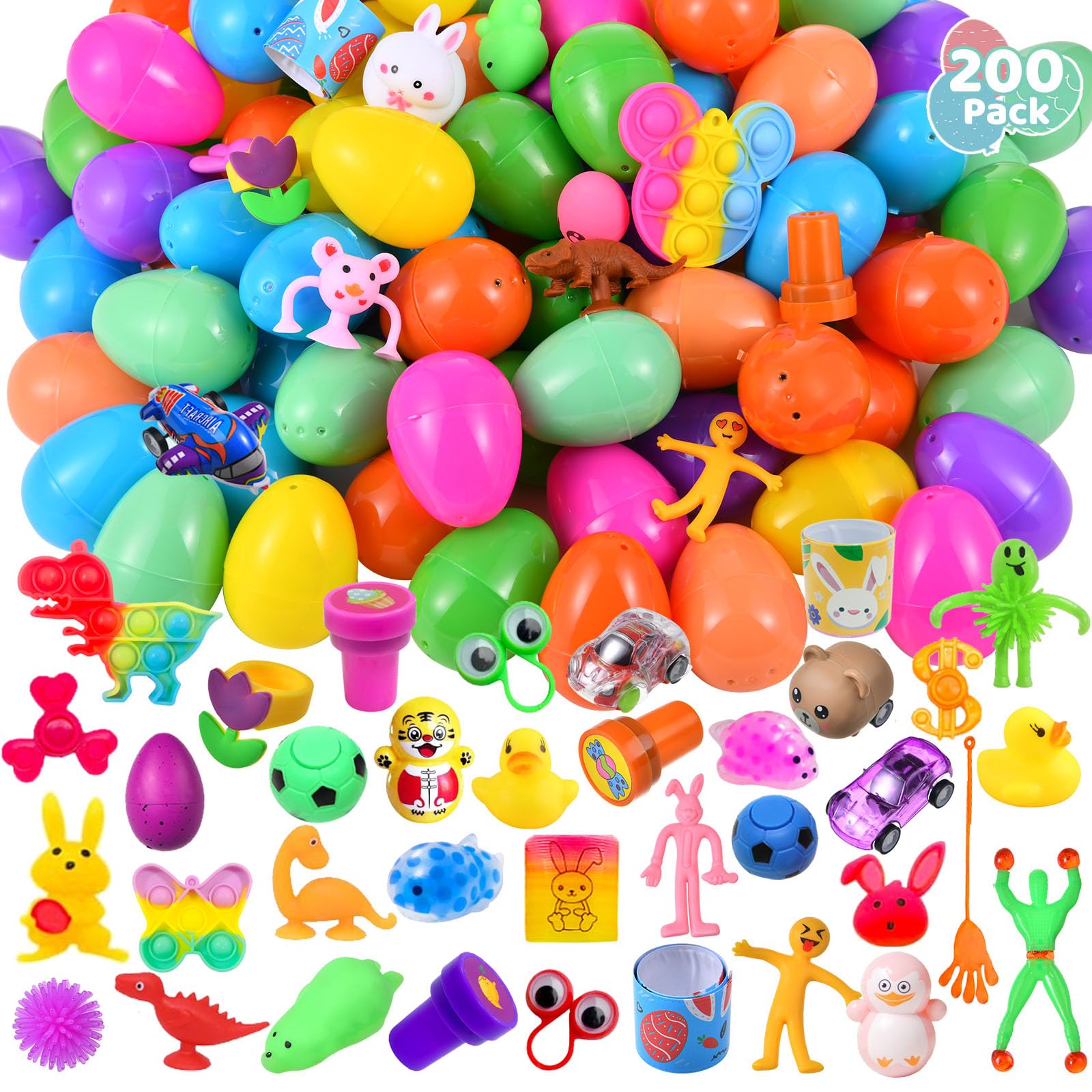 200 Pack Prefilled Easter Eggs with Mini Novelty Toys - Assorted Easter Party Favors for Kids, Toddlers & Teens - Perfect for Easter Egg Hunts, Party Baskets & Classroom Treats