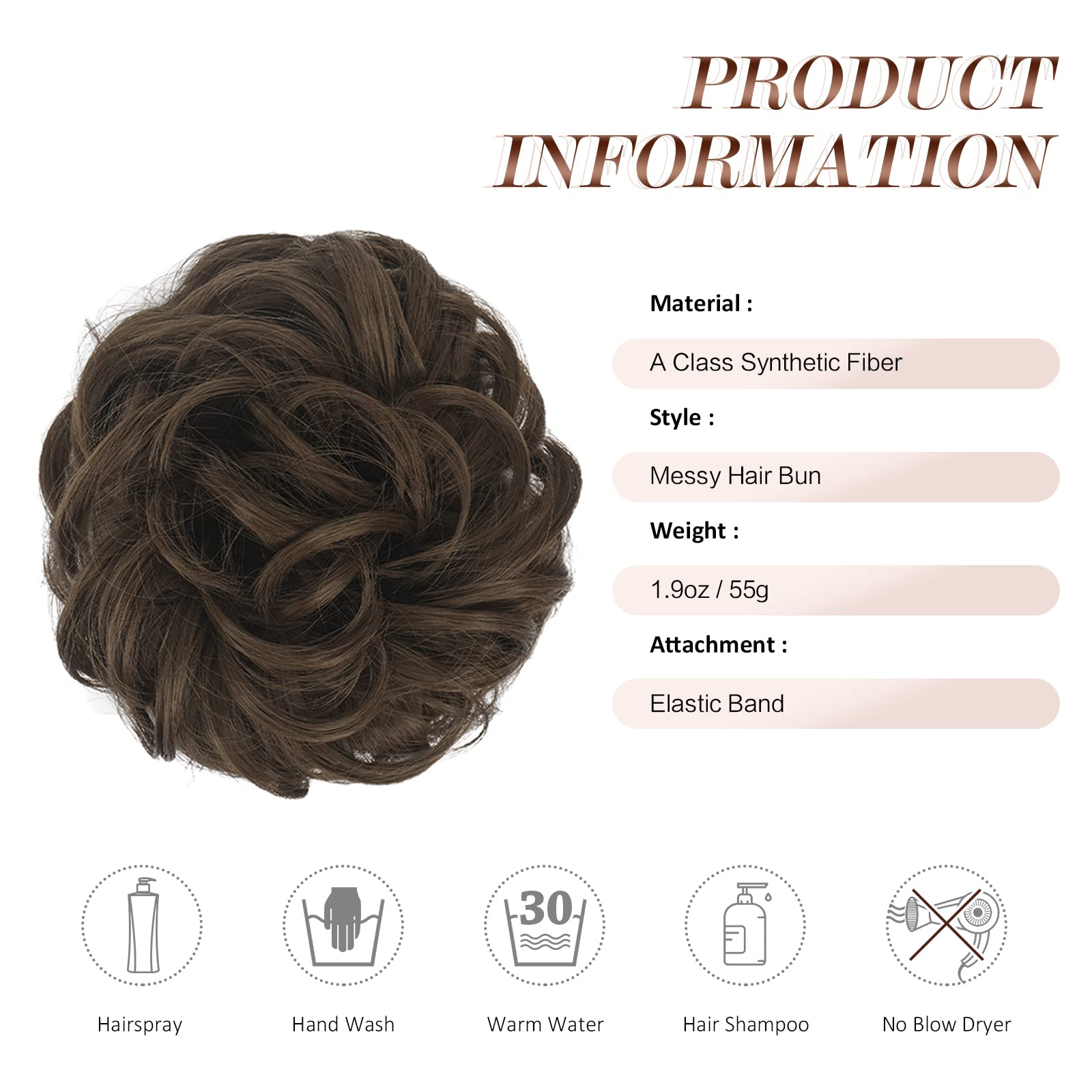 FESHFEN Synthetic Hair Bun Extensions - Messy Curly Hair Donut Scrunchies for Women & Girls - Plus Size Updo Hairpieces (1.94oz) - Perfect for Parties, Weddings & Everyday Hairstyles
