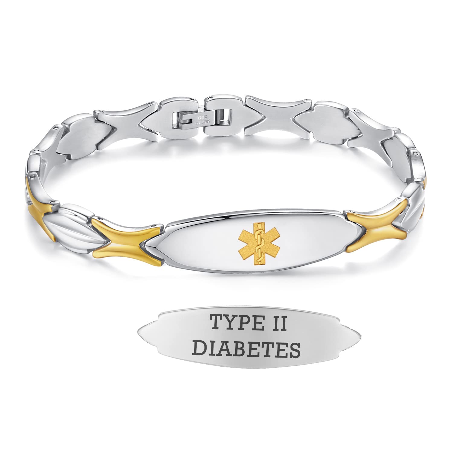 LinnaLove 7.5 Inch Women's Medical Alert Bracelet - Stainless Steel Fashion Medical ID Bracelet with Personalized Engraving - Perfect for Emergency Health Identification & Everyday Wear