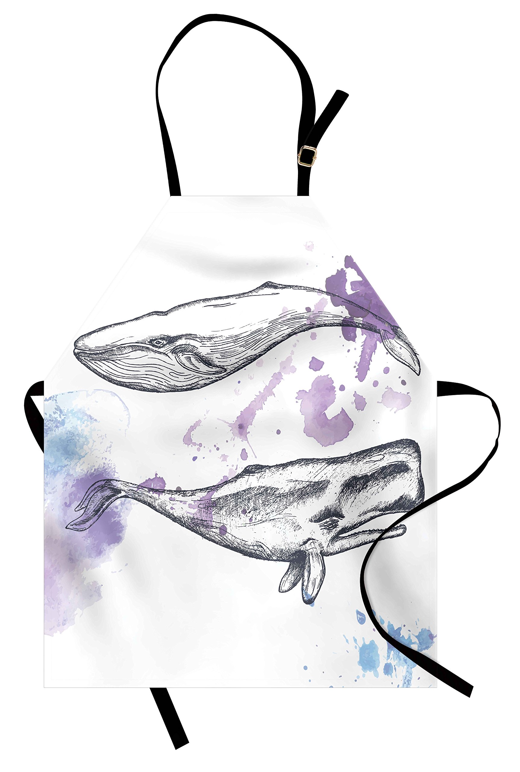 Ambesonne Whale Apron - Unisex Adjustable Kitchen Bib for Cooking, Baking, Gardening - Grunge Ocean Mammals Design with Paintbrush Effects - Lavender Grey Blue - Perfect for Home Chefs, BBQ Parties & Artistic Cooking Gifts
