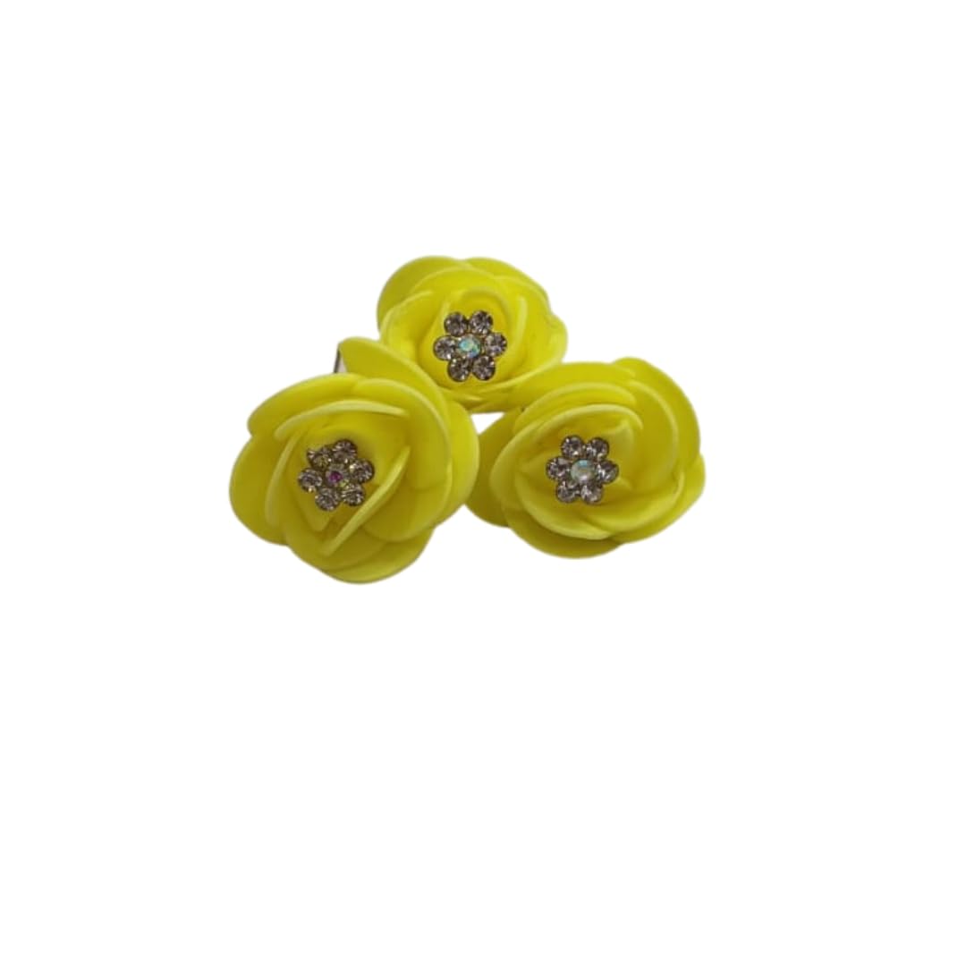 Lightweight Rose Flower Bun Maker Hair Pins - Pack of 12 Yellow Hair Accessories for Women, Girls | Perfect for Weddings, Parties & Everyday Hairstyles