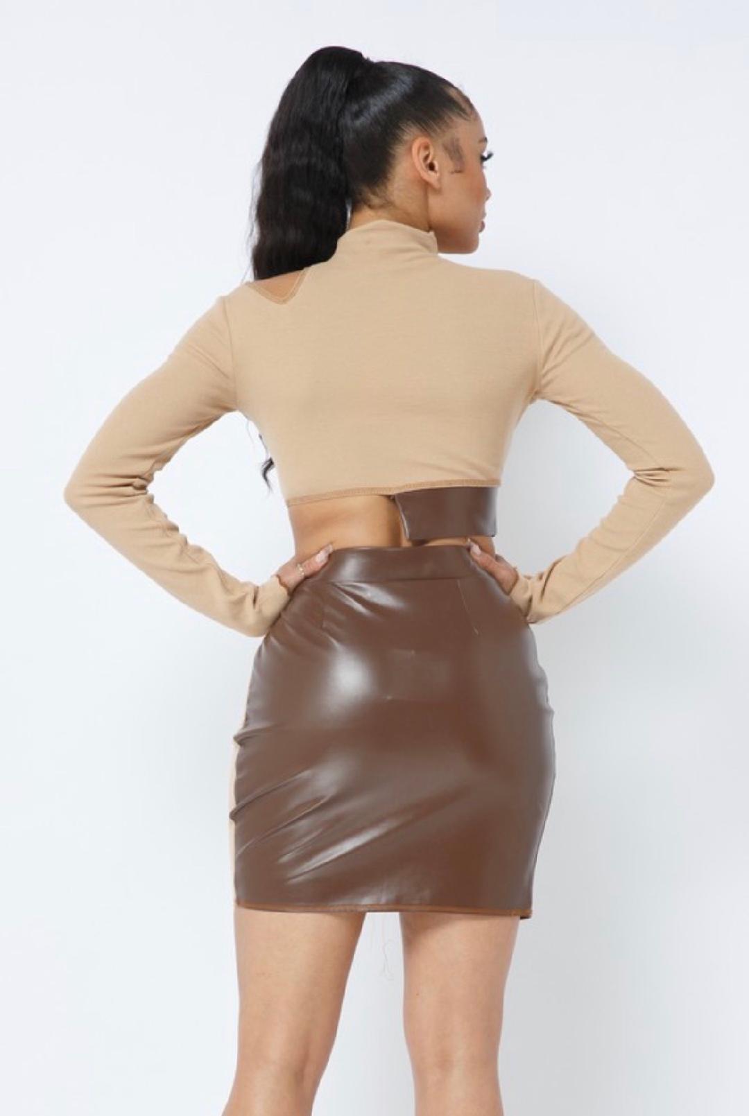 Lacey 2 Piece Skirt Set in Khaki - Women's Floral Lace Skirt and Top Outfit for Spring Summer Casual Wear, Date Night, and Beach Vacation